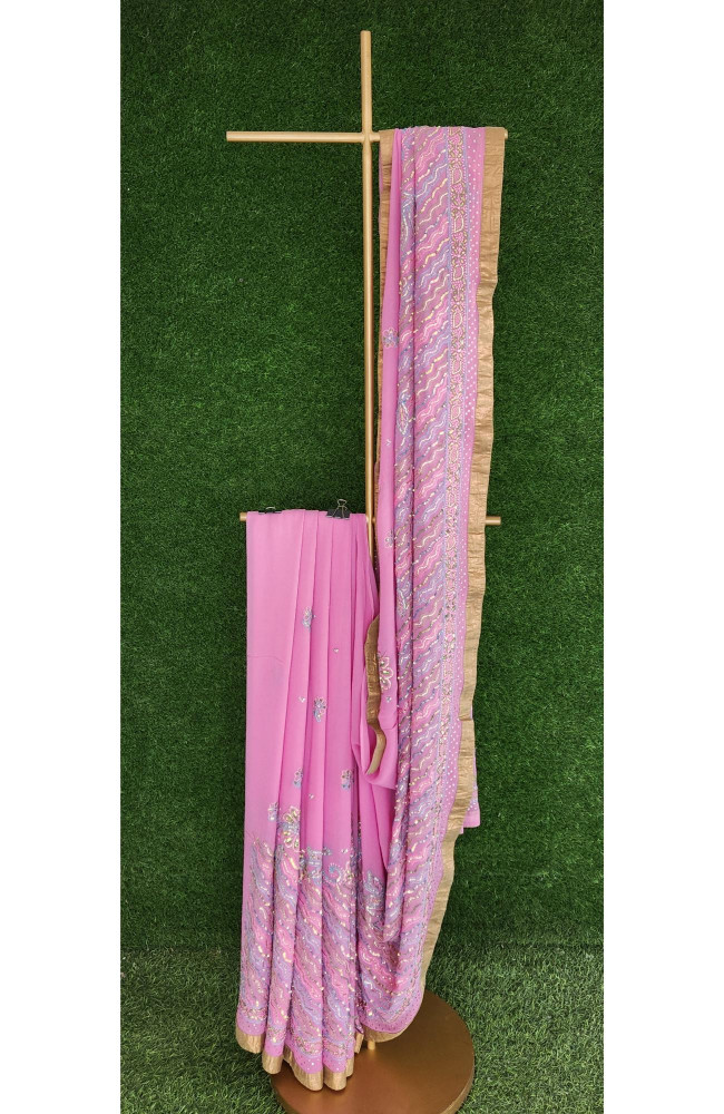 Image of Magenta Pure Georgette Chikankari Saree I Rohia