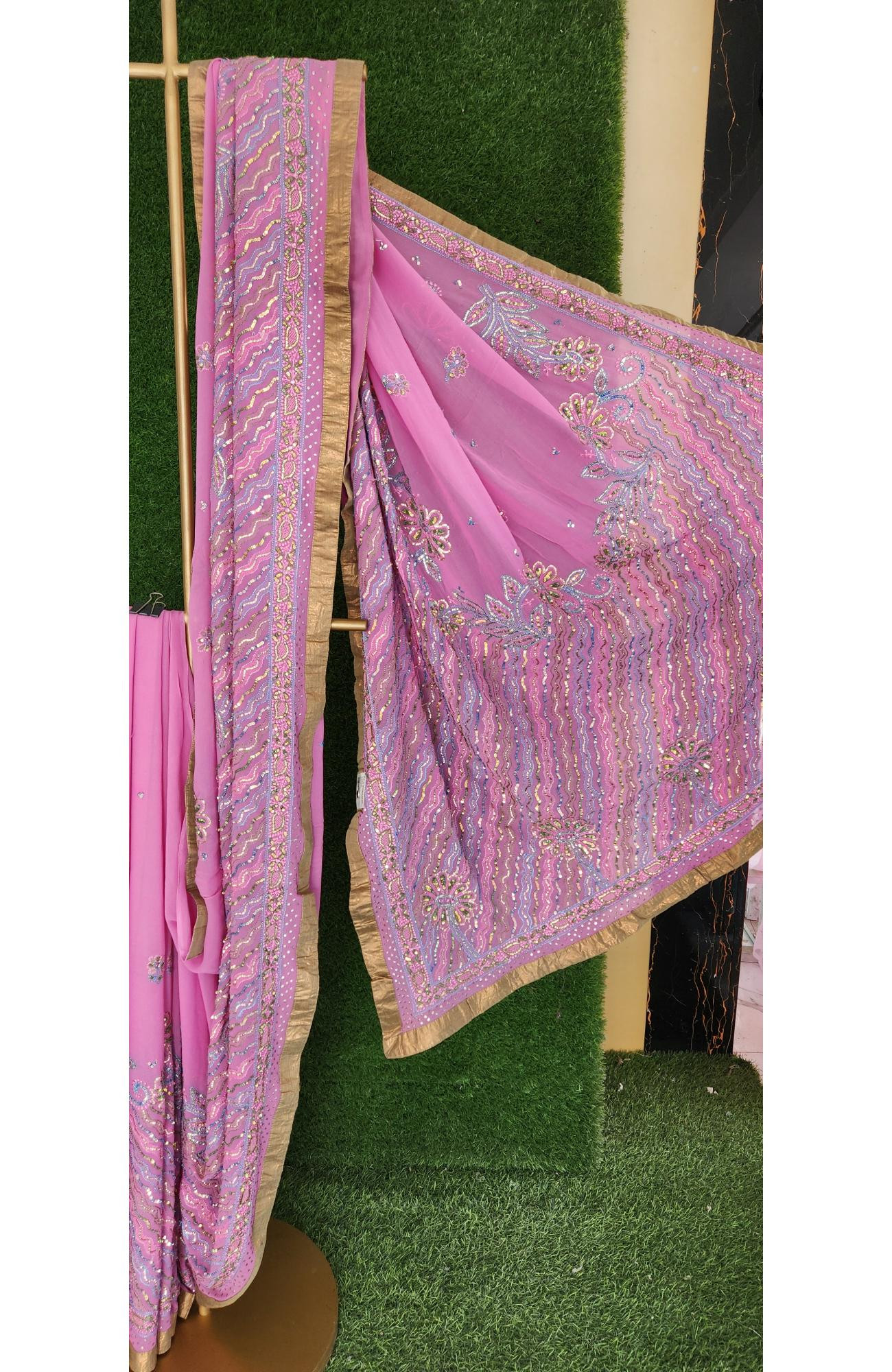Magenta Pure Georgette Chikankari Saree I Rohia
