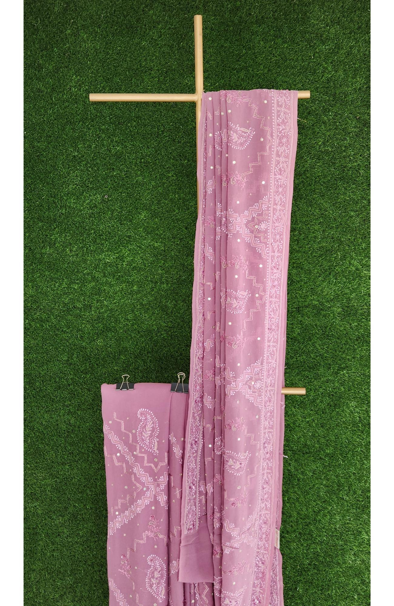 Onion Pink Pure Georgette Chikankari Saree