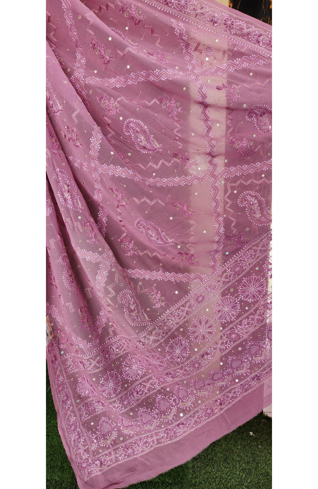 Onion Pink Pure Georgette Chikankari Saree