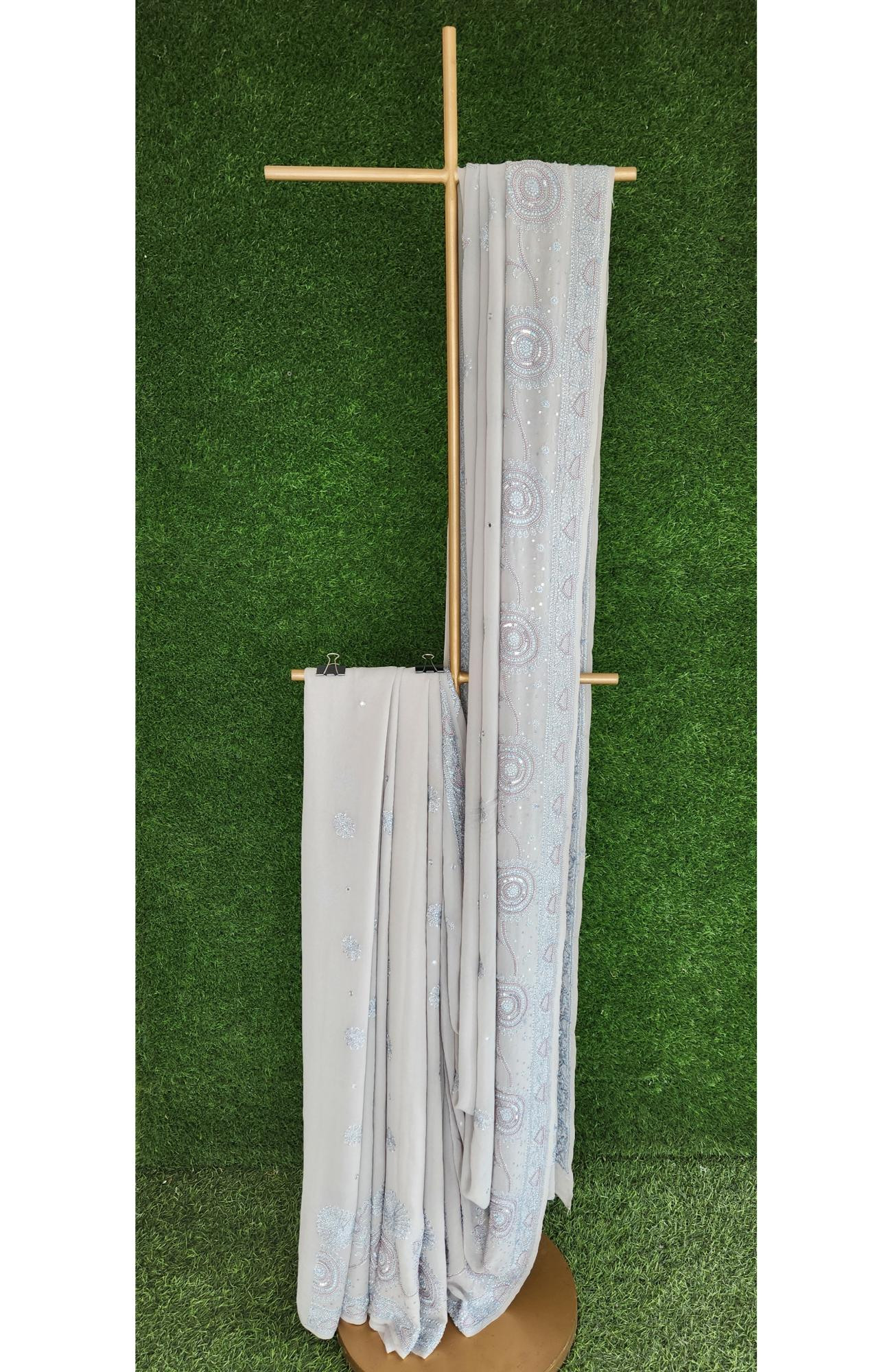 Light Grey Pure Georgette Chikankari Saree I Rohia