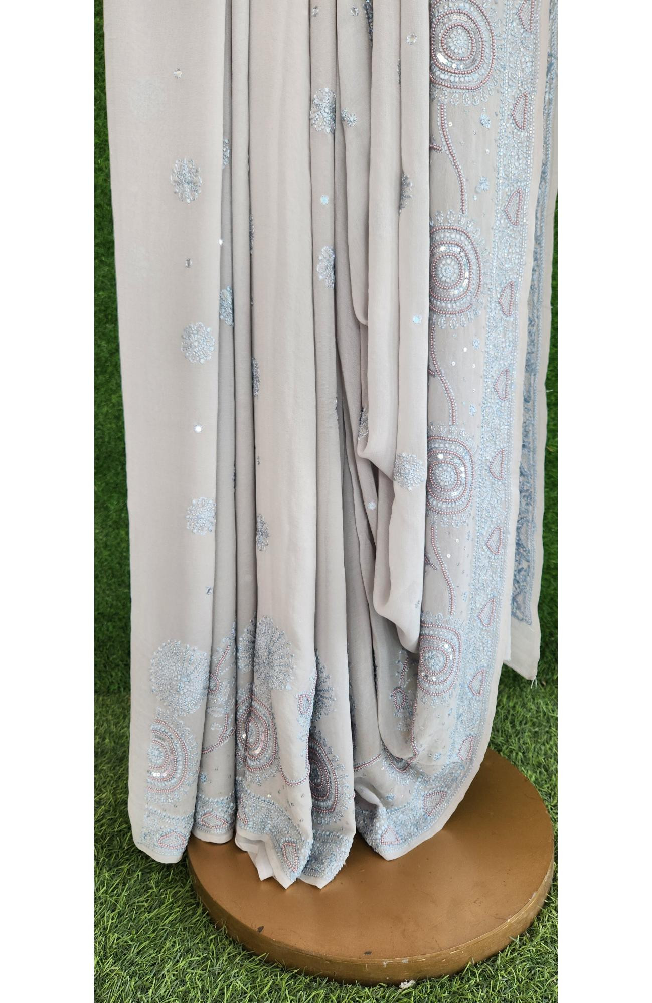 Light Grey Pure Georgette Chikankari Saree I Rohia