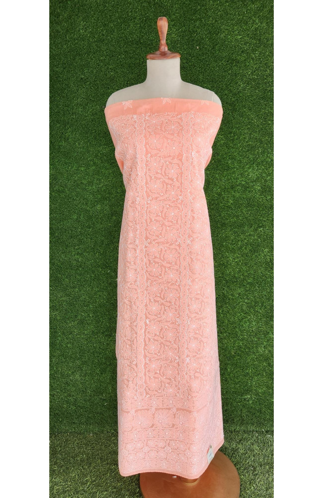 Image of Peach Cotton Chikankari Kurta