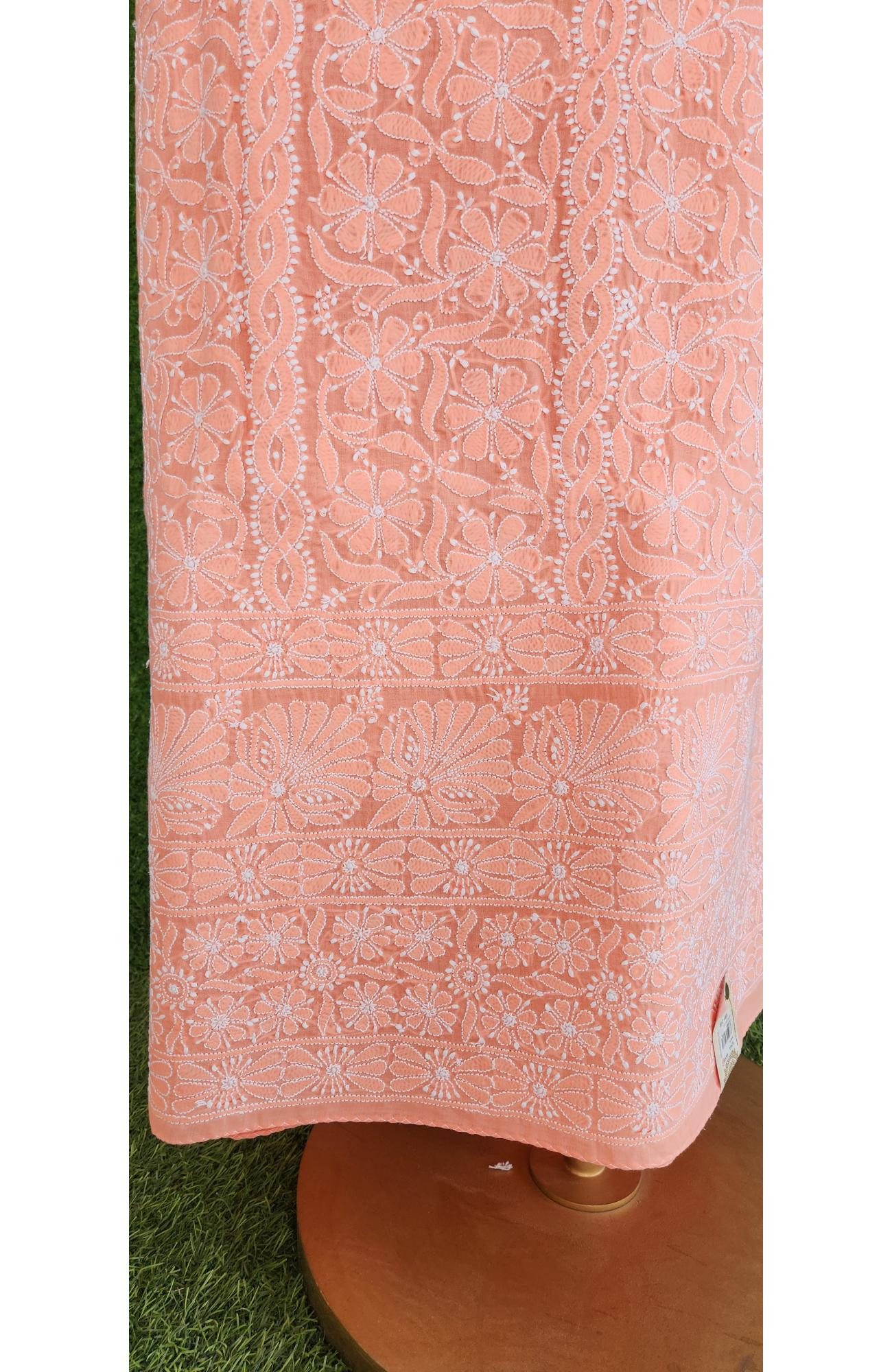 Peach Cotton Chikankari Kurta