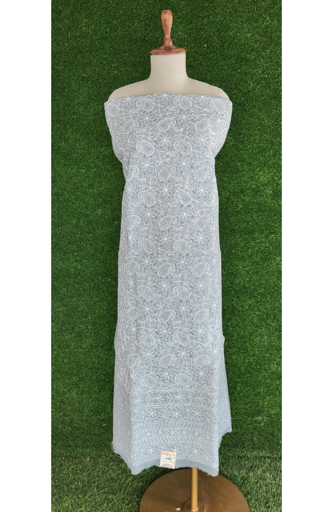 Image of Grey Cotton Chikankari Kurta
