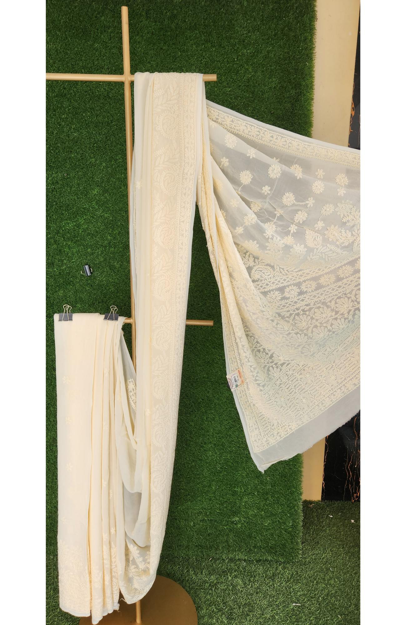 Light Yellow Pure Georgette Chikankari Saree