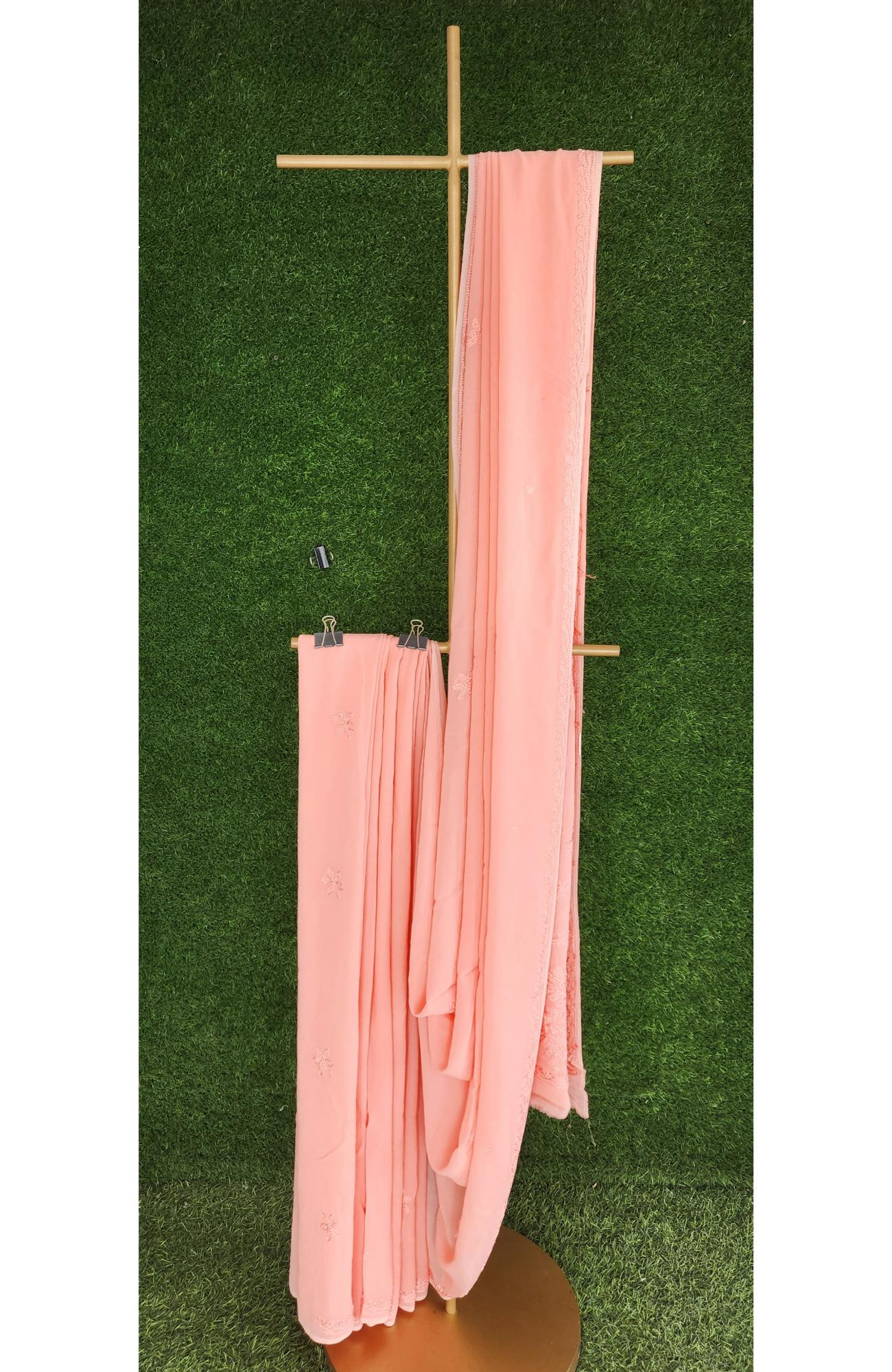 Pink Pure Georgette Chikankari Saree