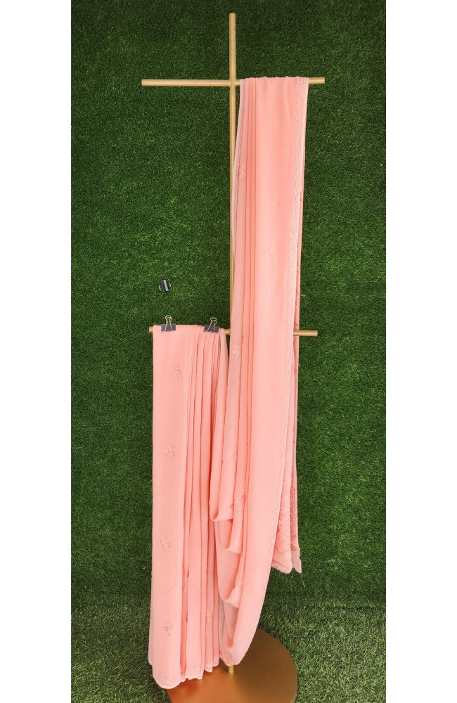 Image of Pink Pure Georgette Chikankari Saree