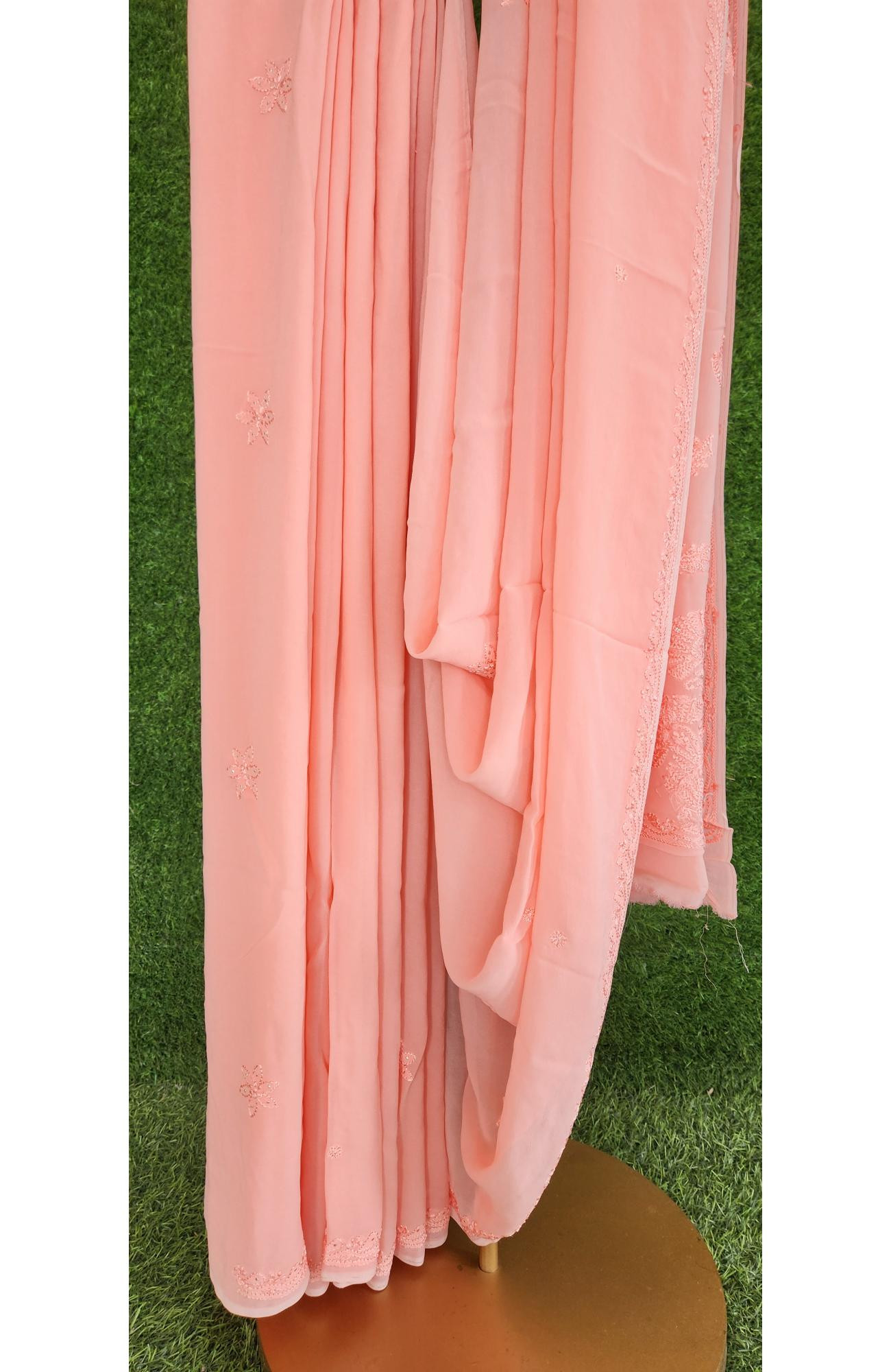 Pink Pure Georgette Chikankari Saree