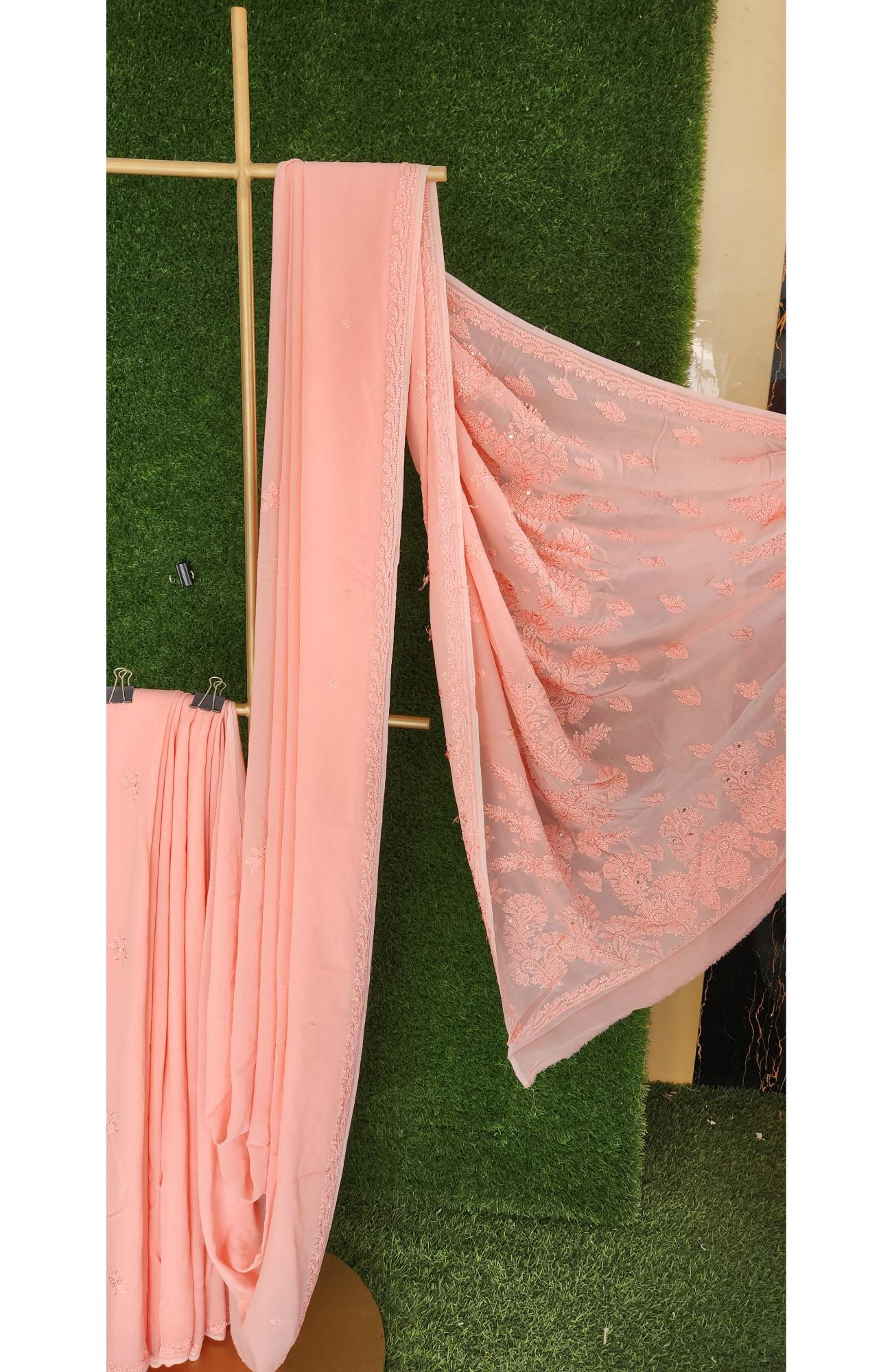 Pink Pure Georgette Chikankari Saree