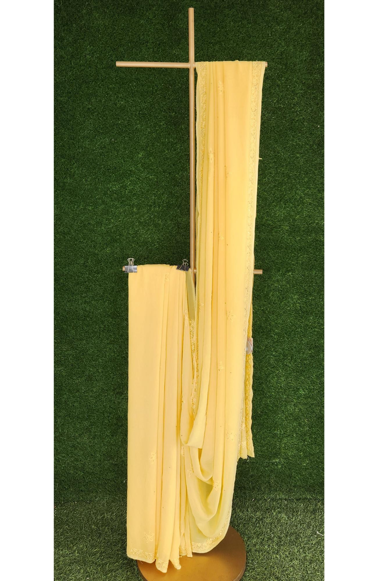 Yellow Pure Georgette Chikankari Saree