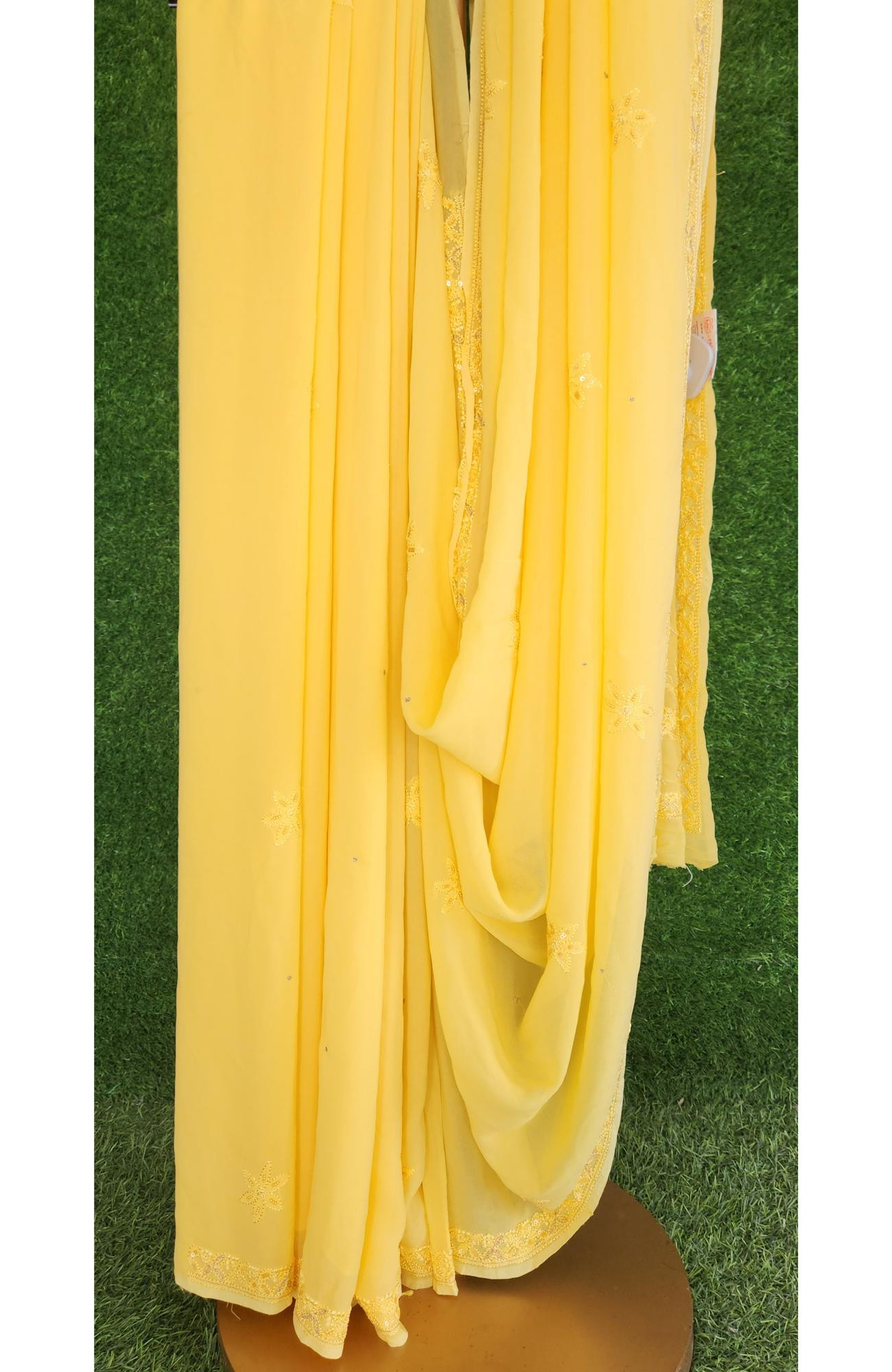 Yellow Pure Georgette Chikankari Saree