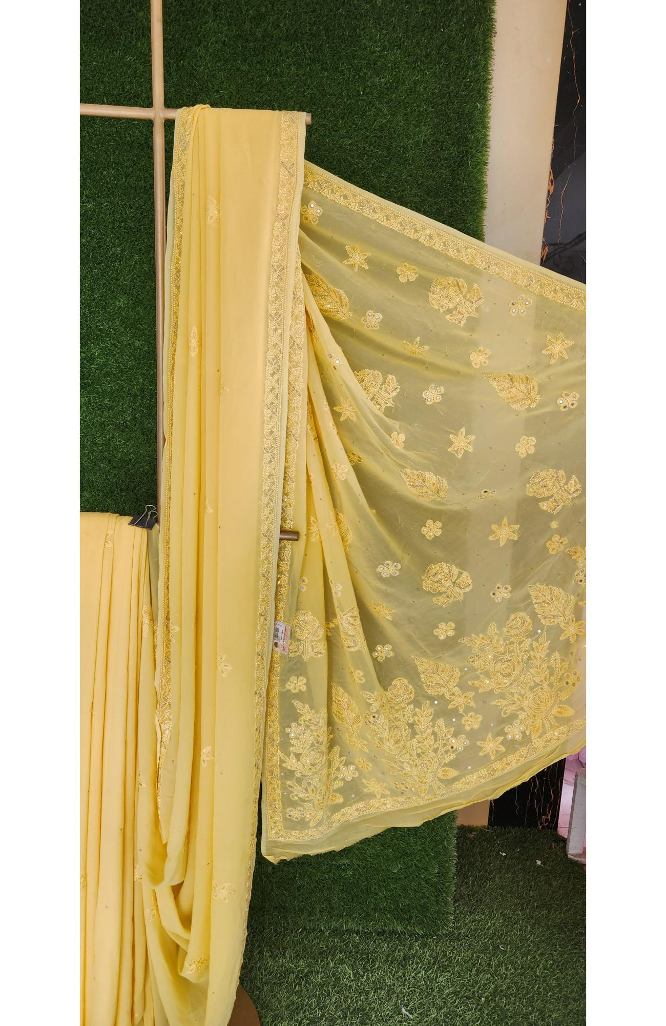 Yellow Pure Georgette Chikankari Saree