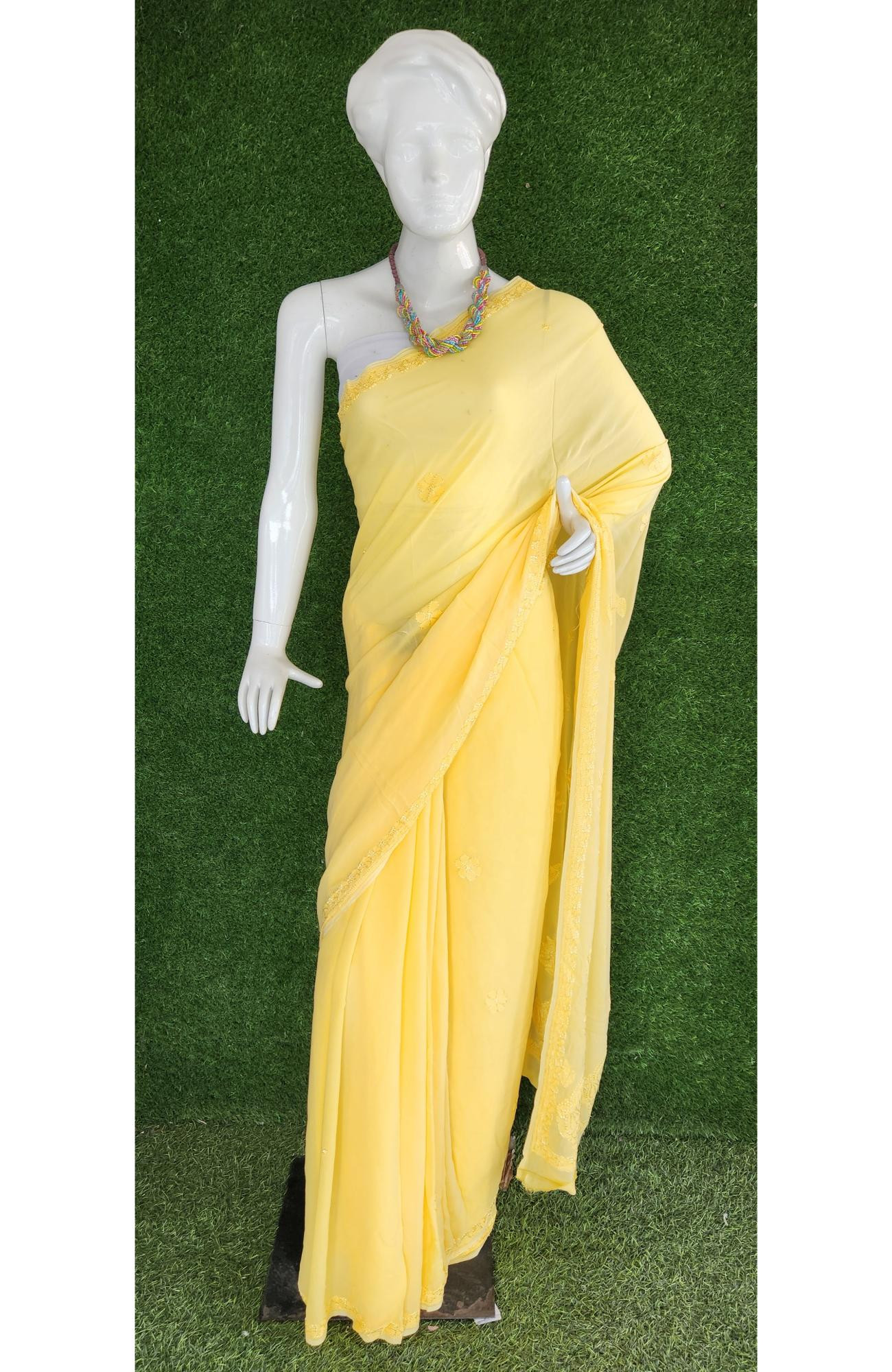 Yellow Pure Georgette Chikankari Saree