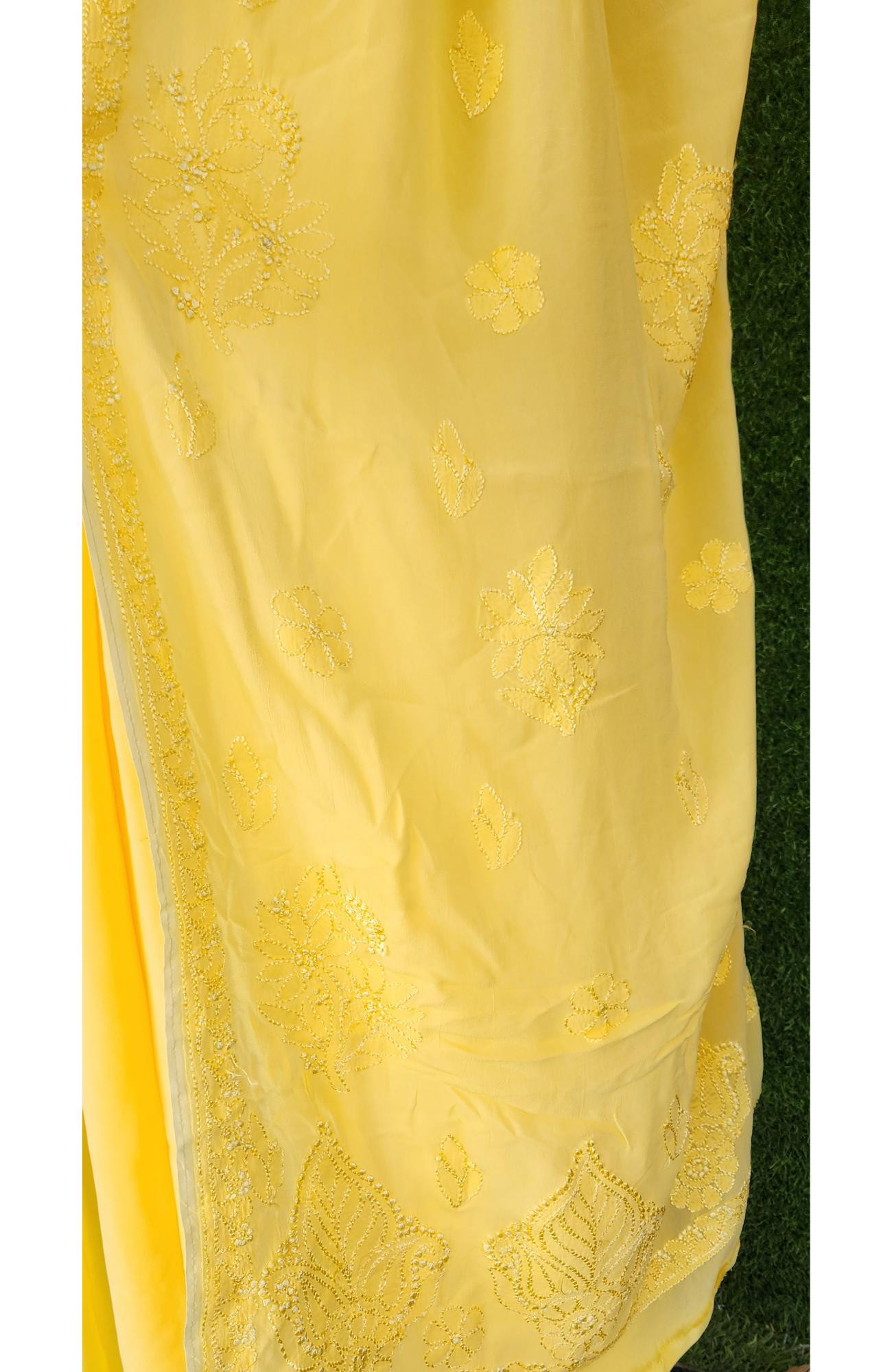 Yellow Pure Georgette Chikankari Saree