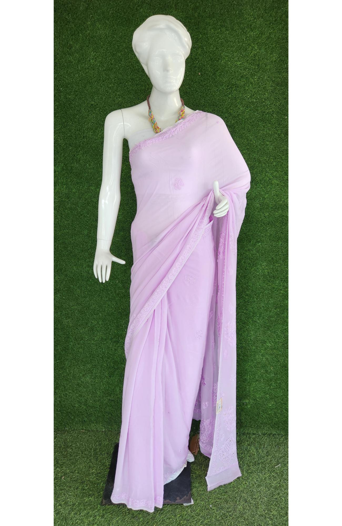 Purple Pure Georgette Chikankari Saree