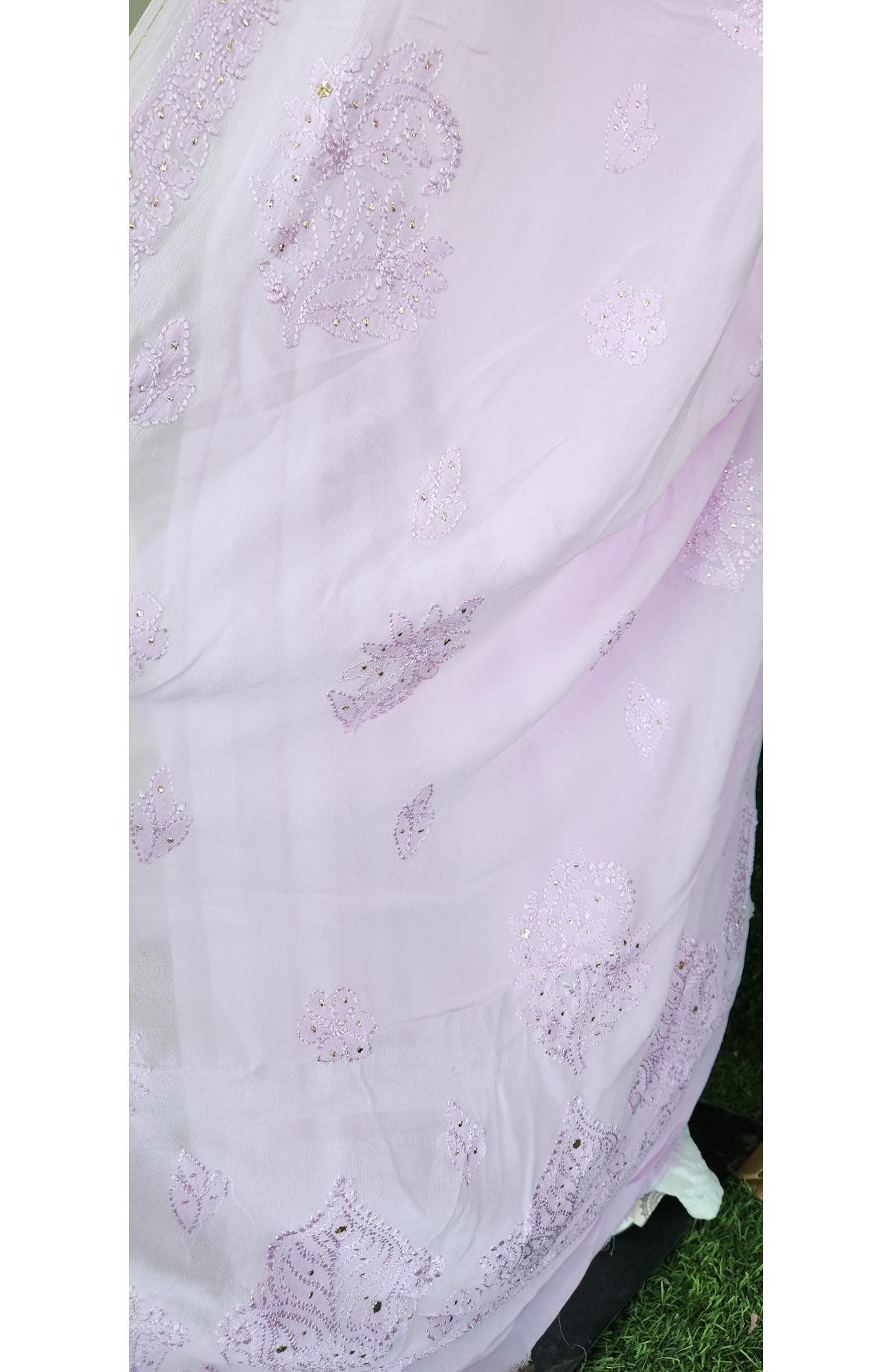 Purple Pure Georgette Chikankari Saree