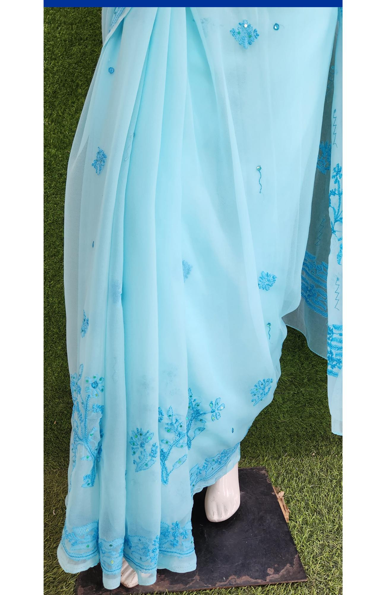 Blue Faux Georgette Chikankari Saree