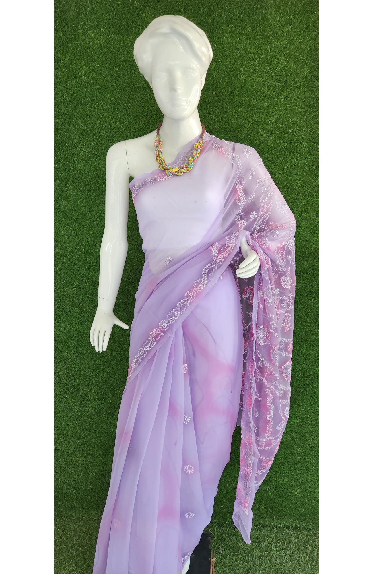 Purple Faux Georgette Chikankari Saree