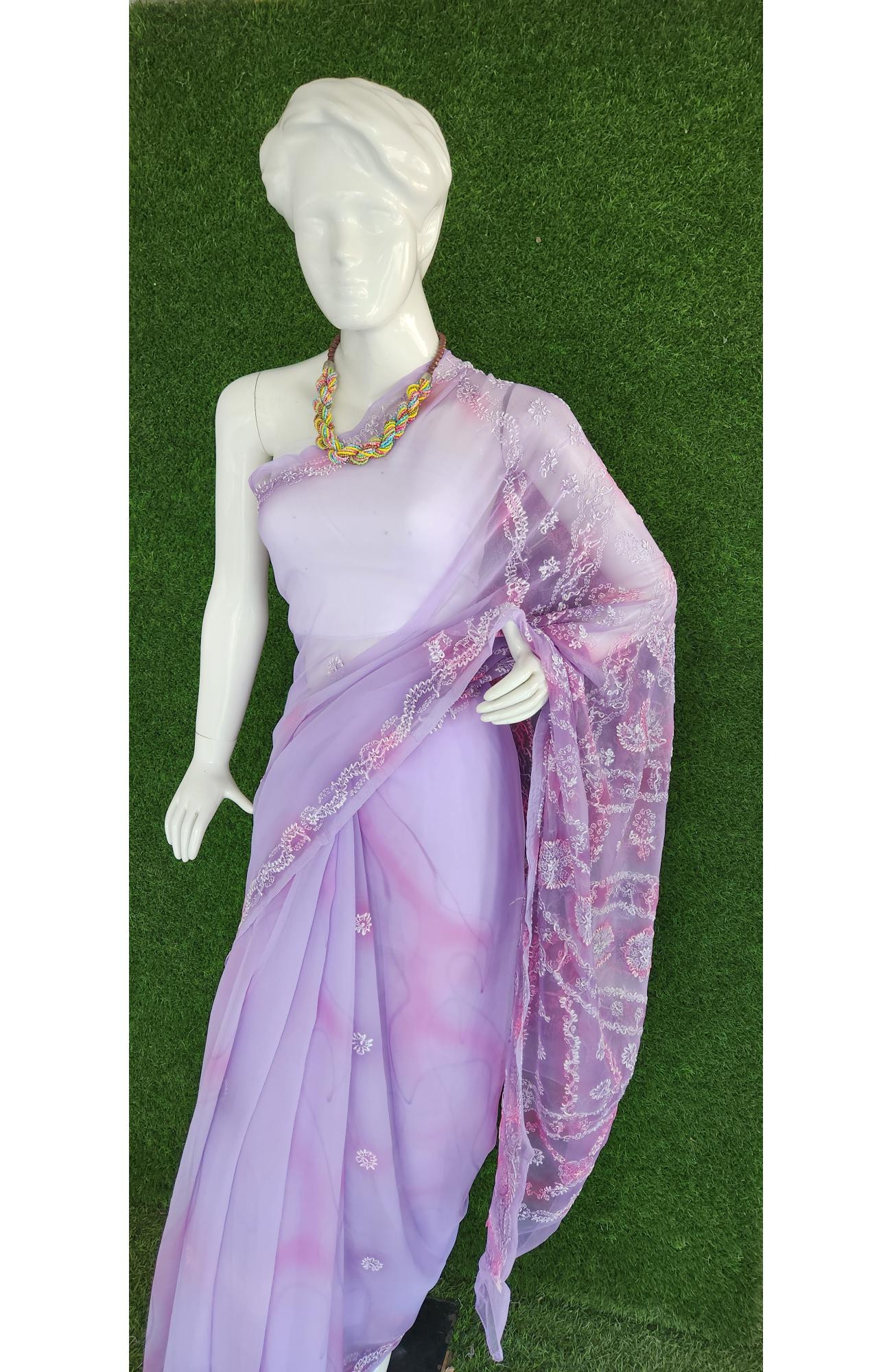 Purple Faux Georgette Chikankari Saree