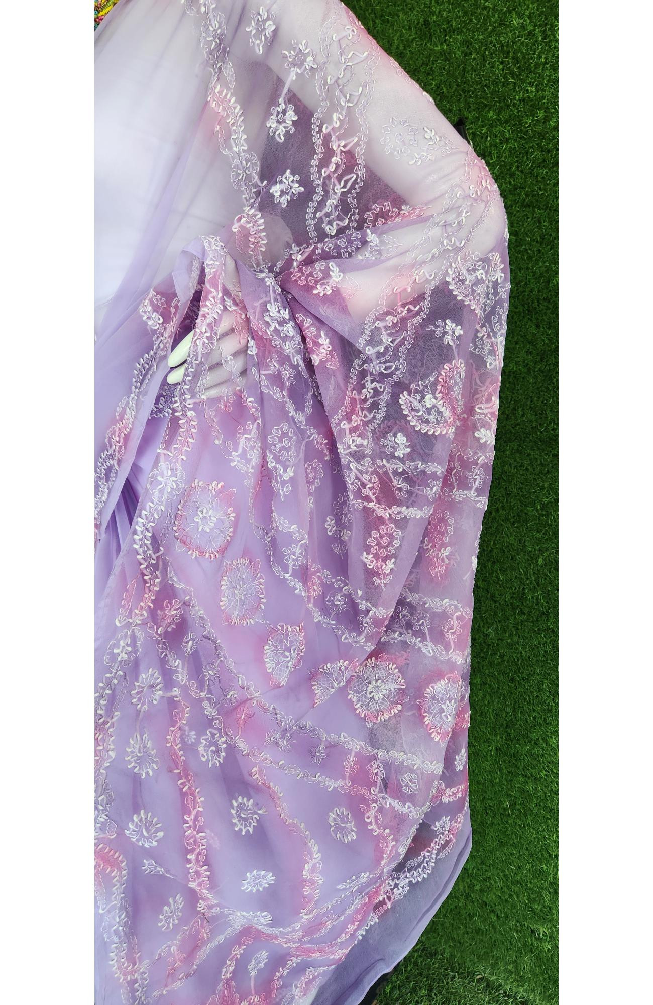 Purple Faux Georgette Chikankari Saree