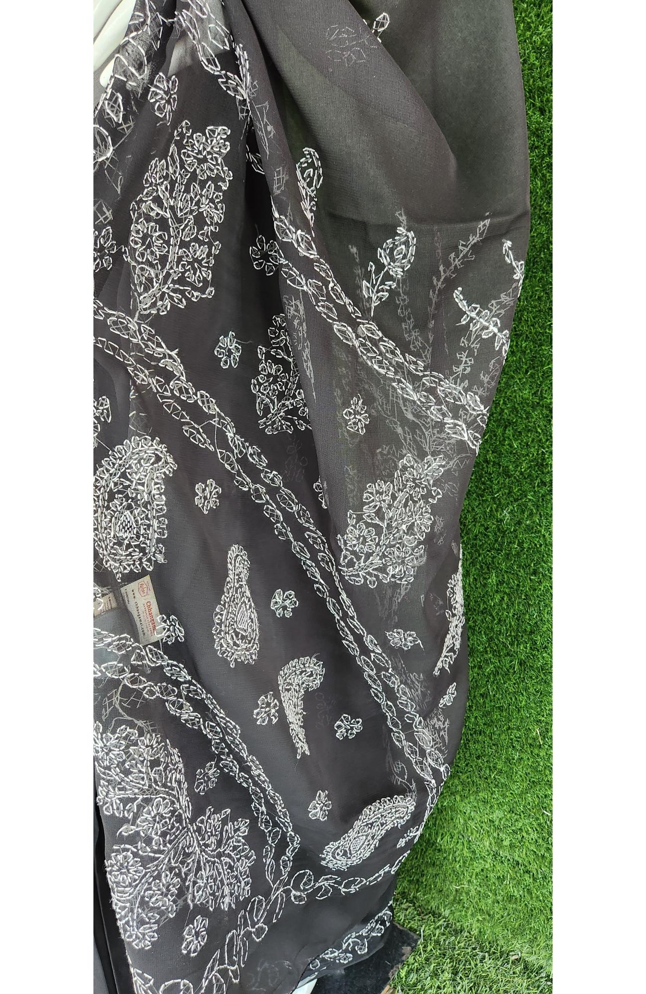 Black Faux Georgette Chikankari Saree