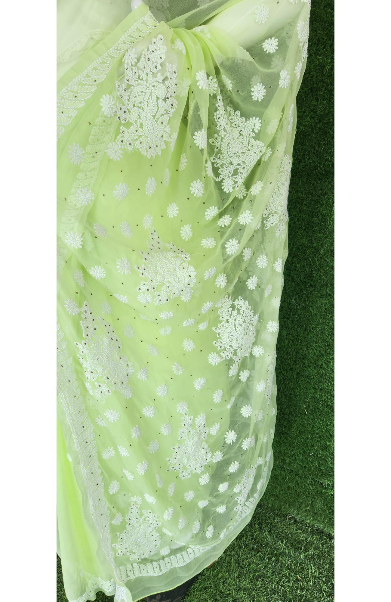 Peach Faux Georgette Chikankari Saree