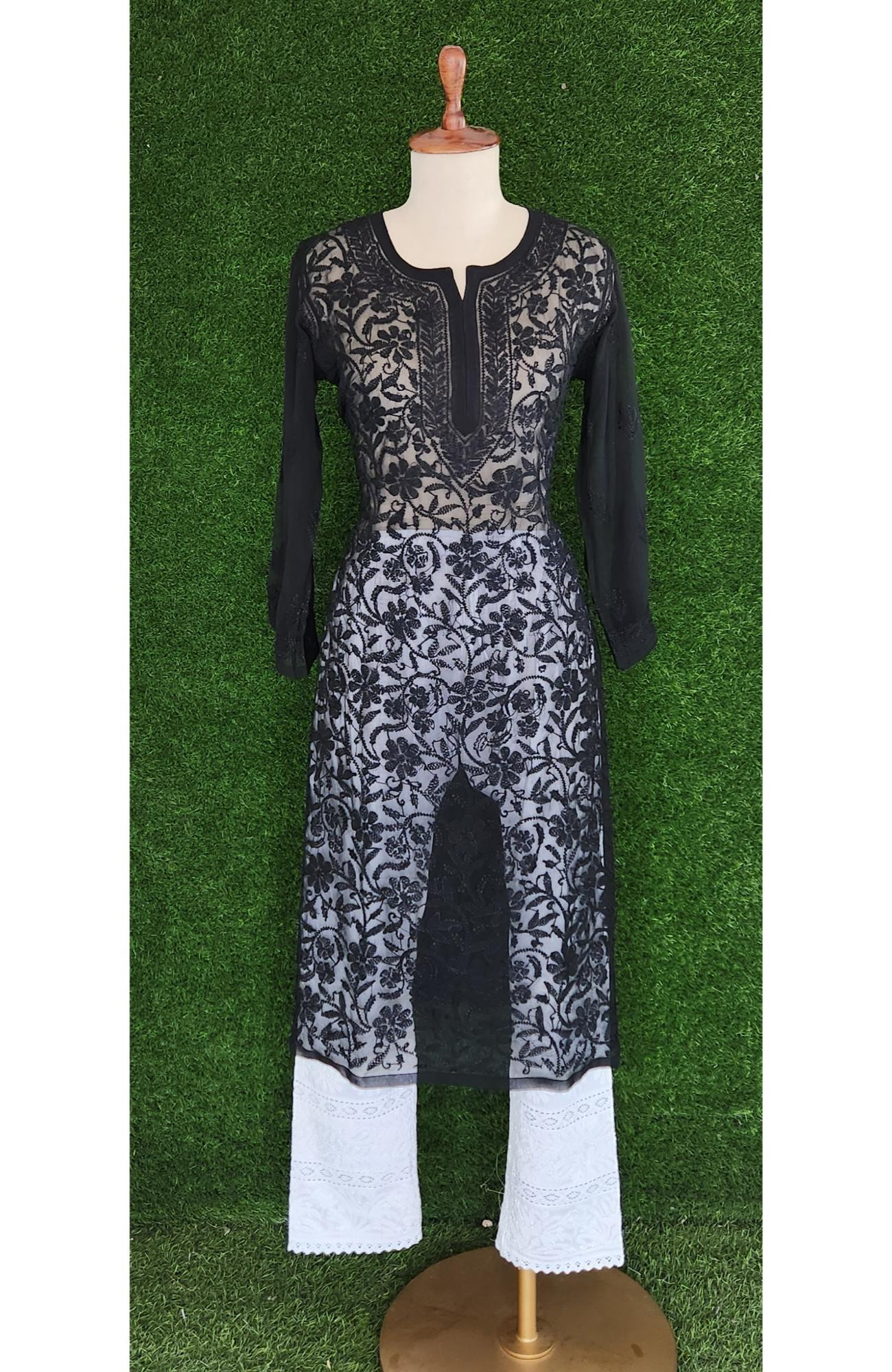 Black Faux Georgette Chikankari Kurti