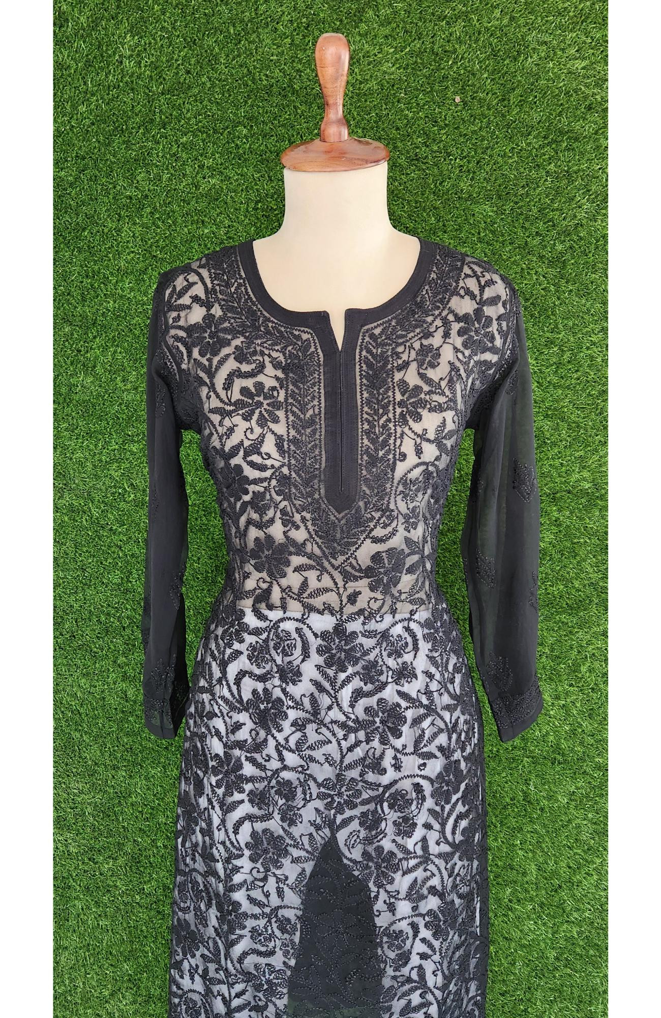 Black Faux Georgette Chikankari Kurti