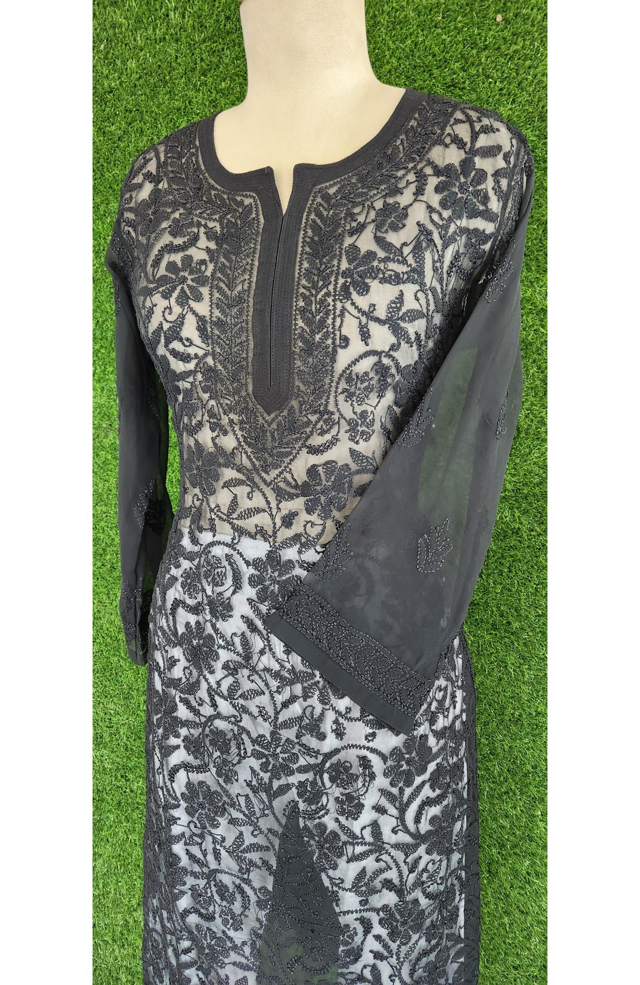 Black Faux Georgette Chikankari Kurti