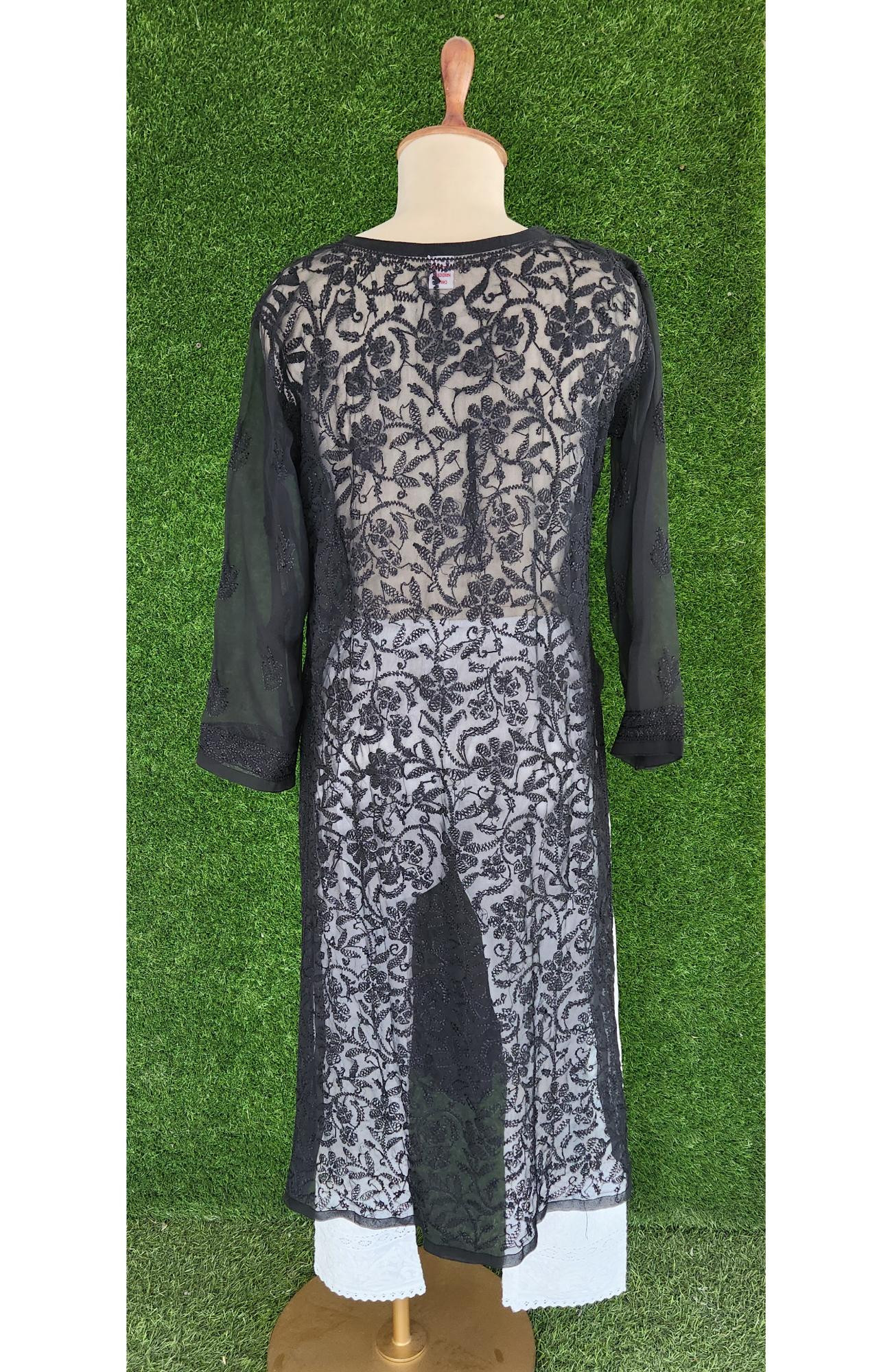 Black Faux Georgette Chikankari Kurti
