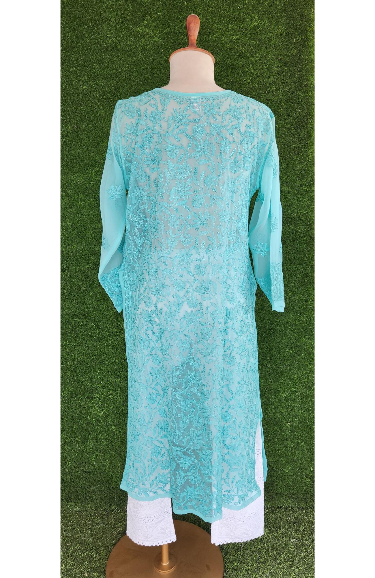 Sea Green Faux Georgette Chikankari Kurti