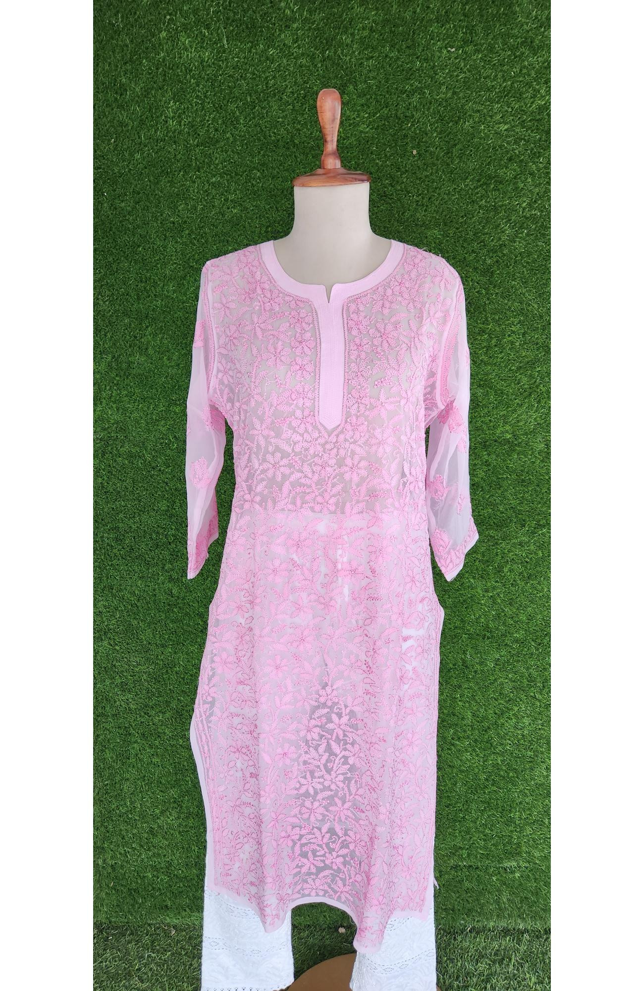 Pink Faux Georgette Chikankari Kurti