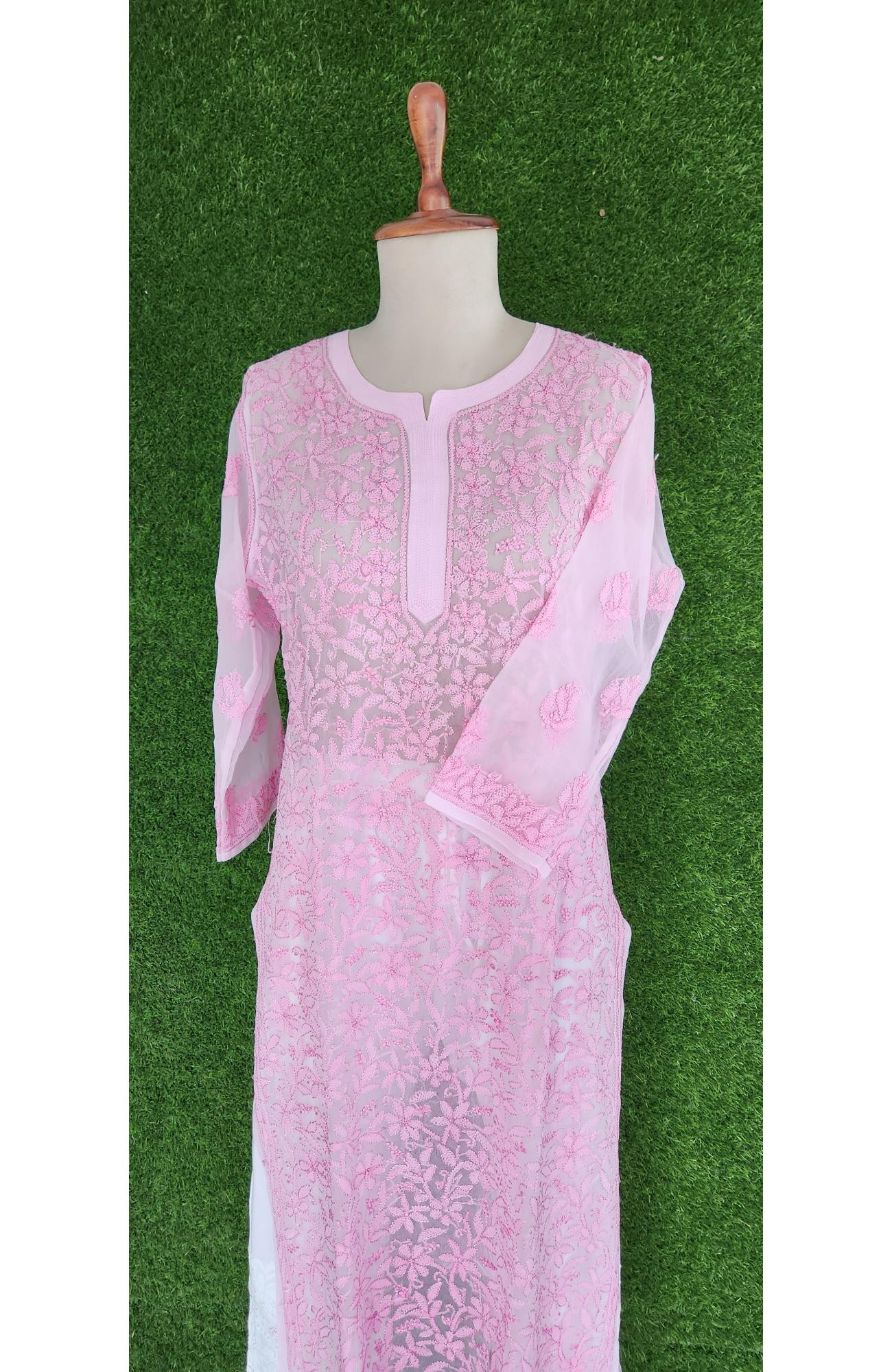 Pink Faux Georgette Chikankari Kurti