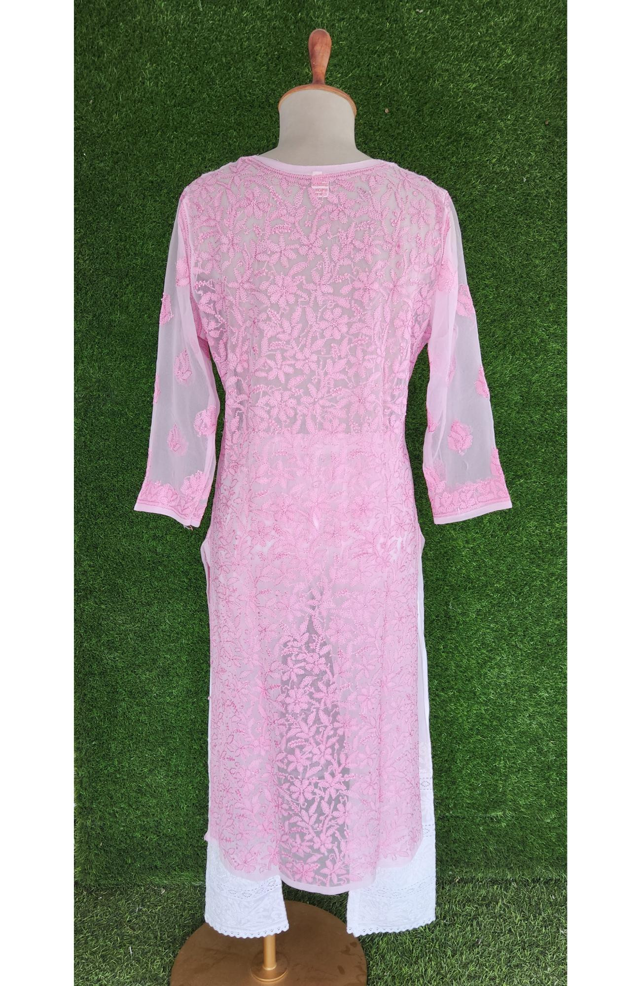 Pink Faux Georgette Chikankari Kurti