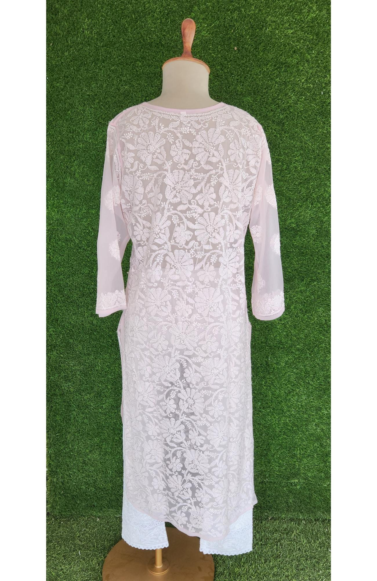 Light Pink Faux Georgette Chikankari Kurti