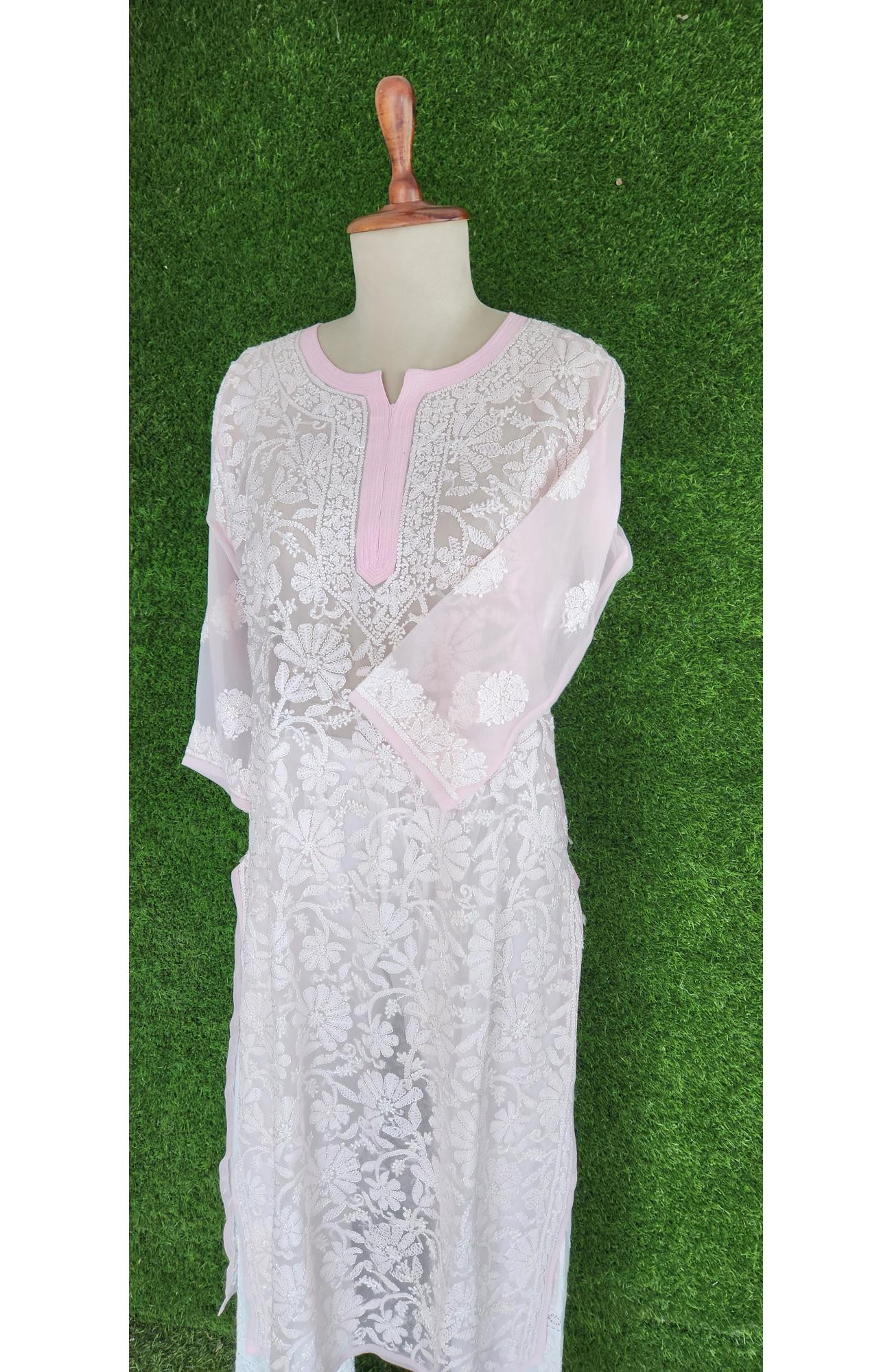 Light Pink Faux Georgette Chikankari Kurti