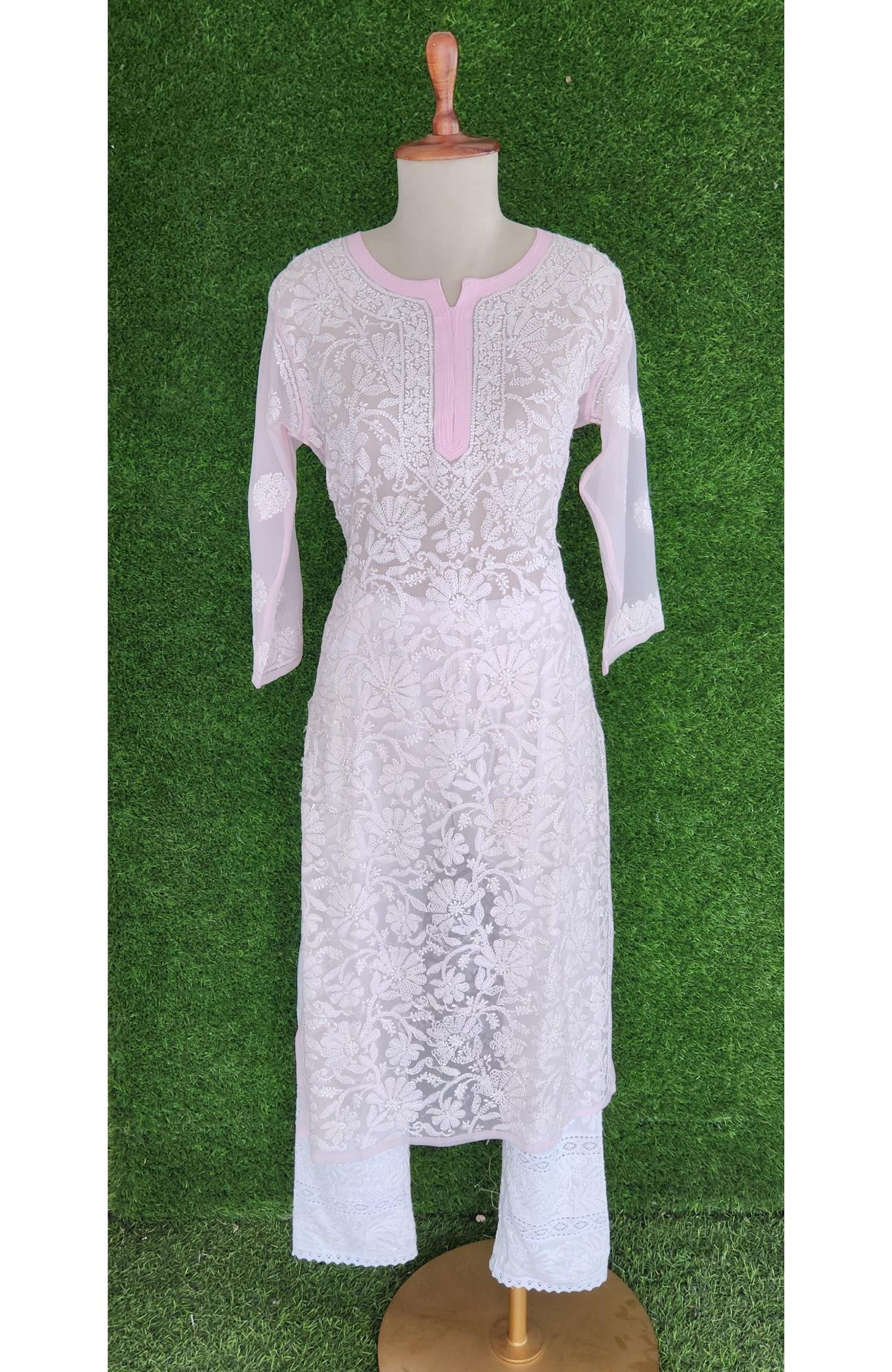 Light Pink Faux Georgette Chikankari Kurti