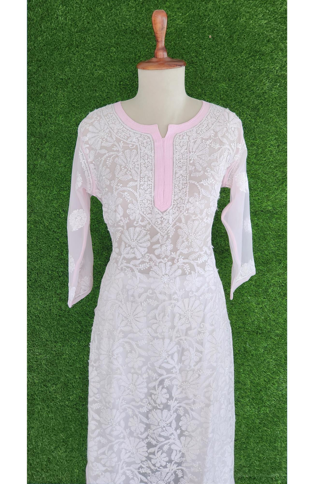 Light Pink Faux Georgette Chikankari Kurti
