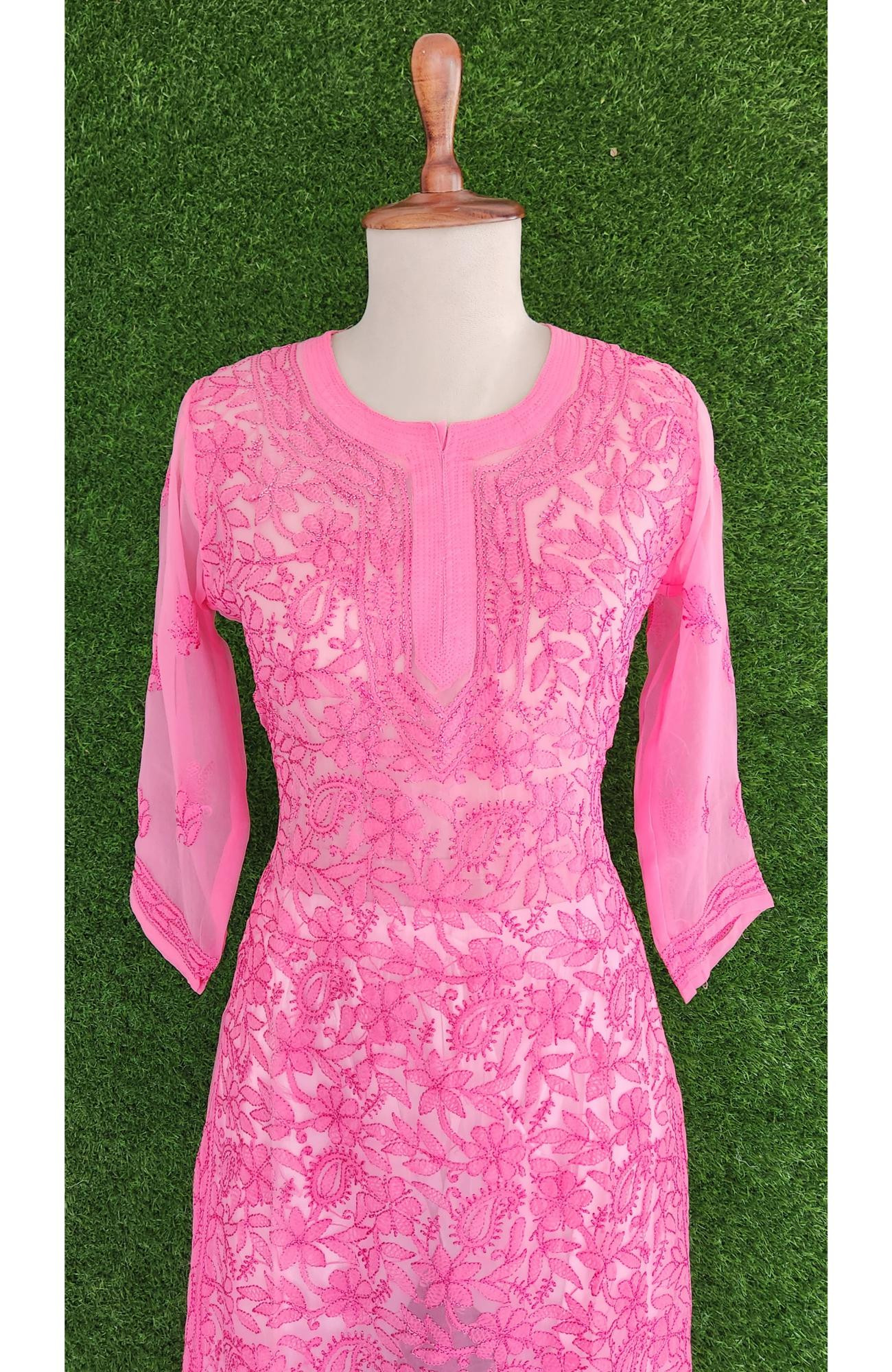 Dark Pink Faux Georgette Chikankari Kurti