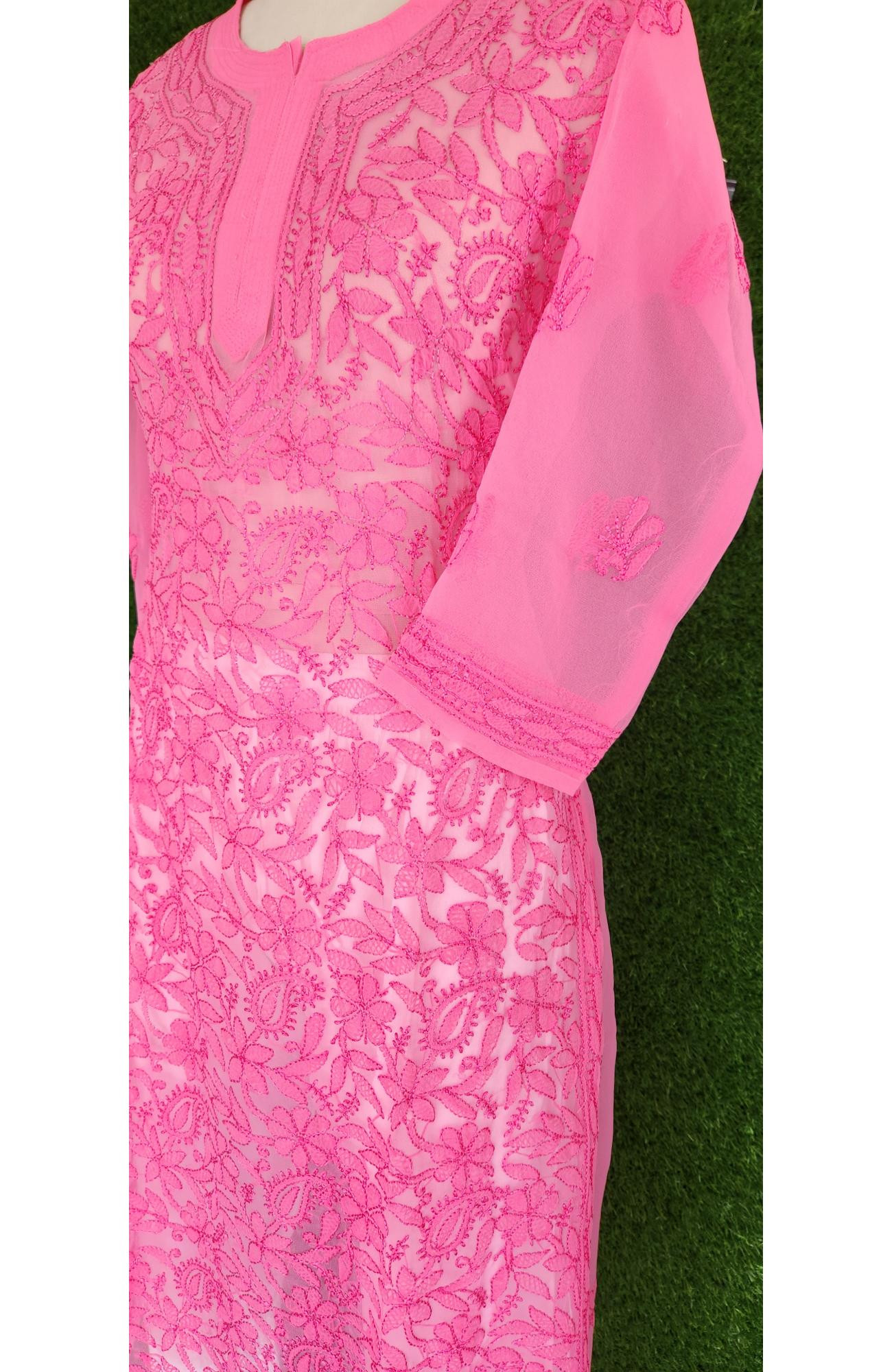 Dark Pink Faux Georgette Chikankari Kurti