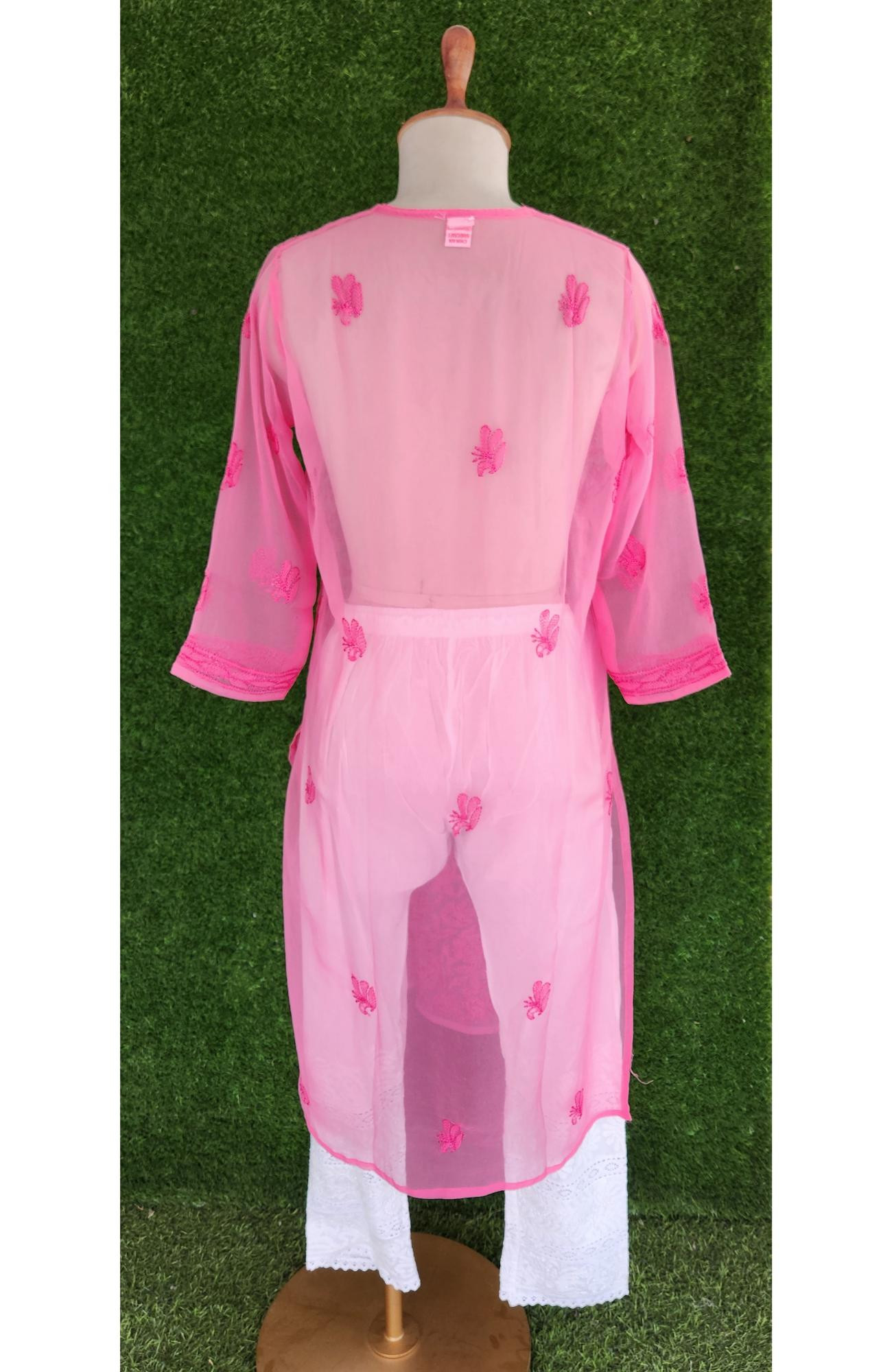 Dark Pink Faux Georgette Chikankari Kurti