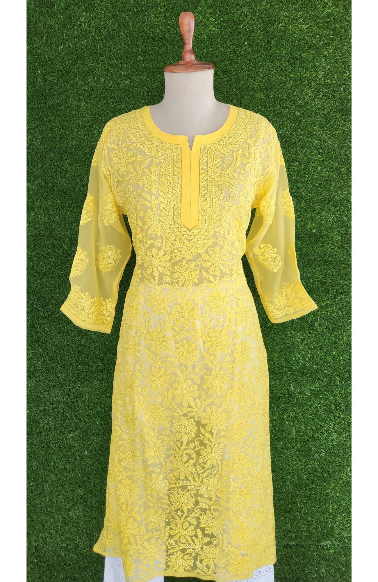 Yellow Faux Georgette Chikankari Kurti