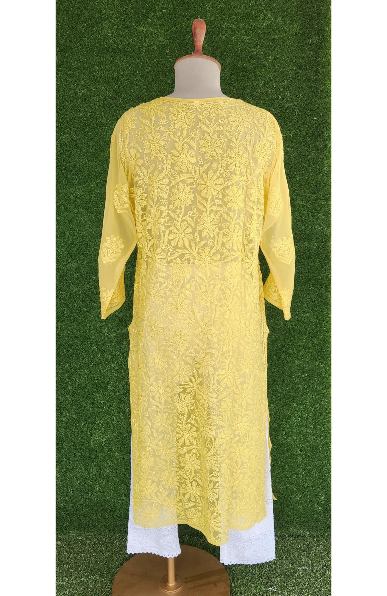 Yellow Faux Georgette Chikankari Kurti