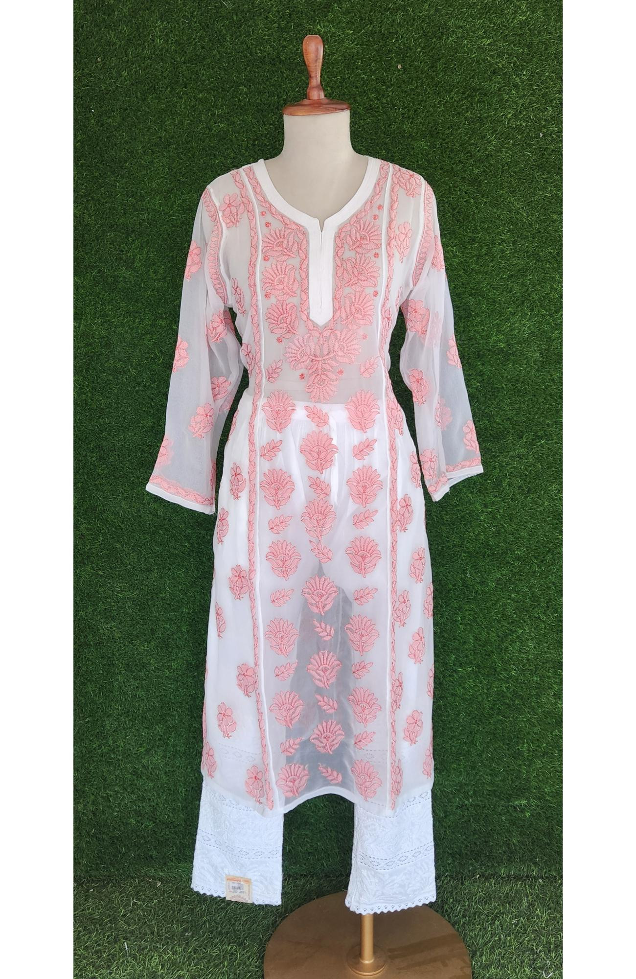Pink Faux Georgette Chikankari Kurti