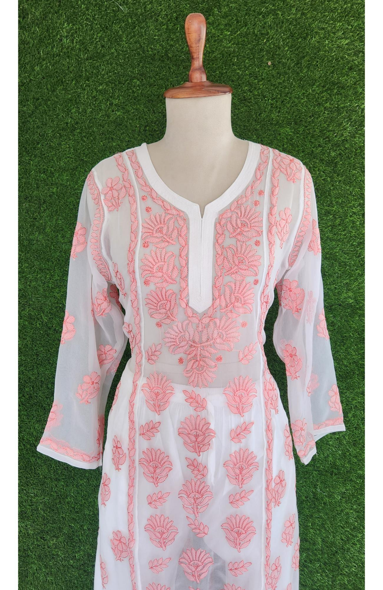 Pink Faux Georgette Chikankari Kurti