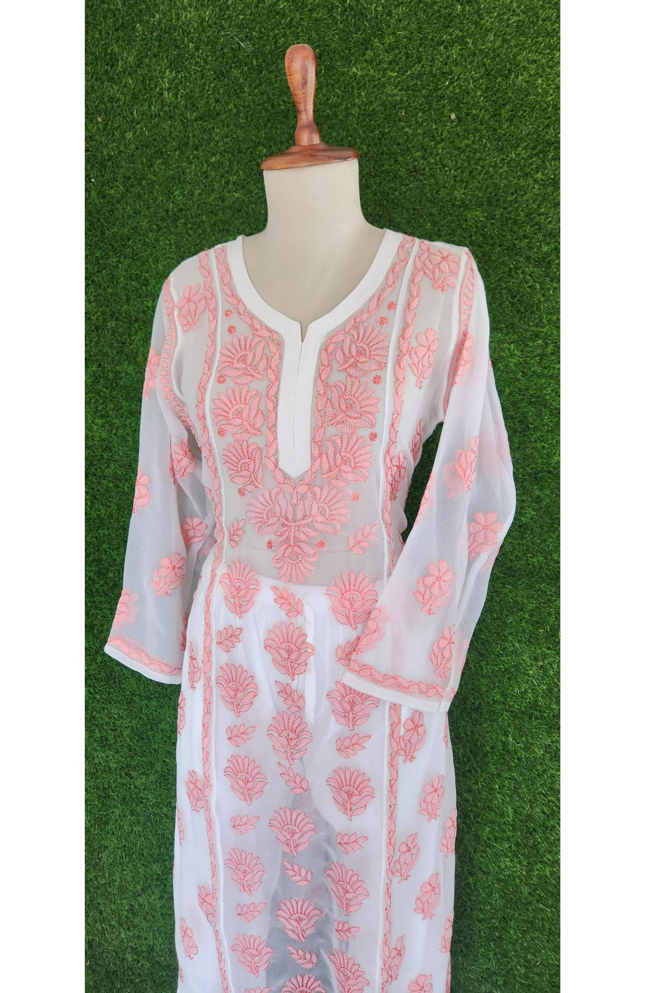 Pink Faux Georgette Chikankari Kurti