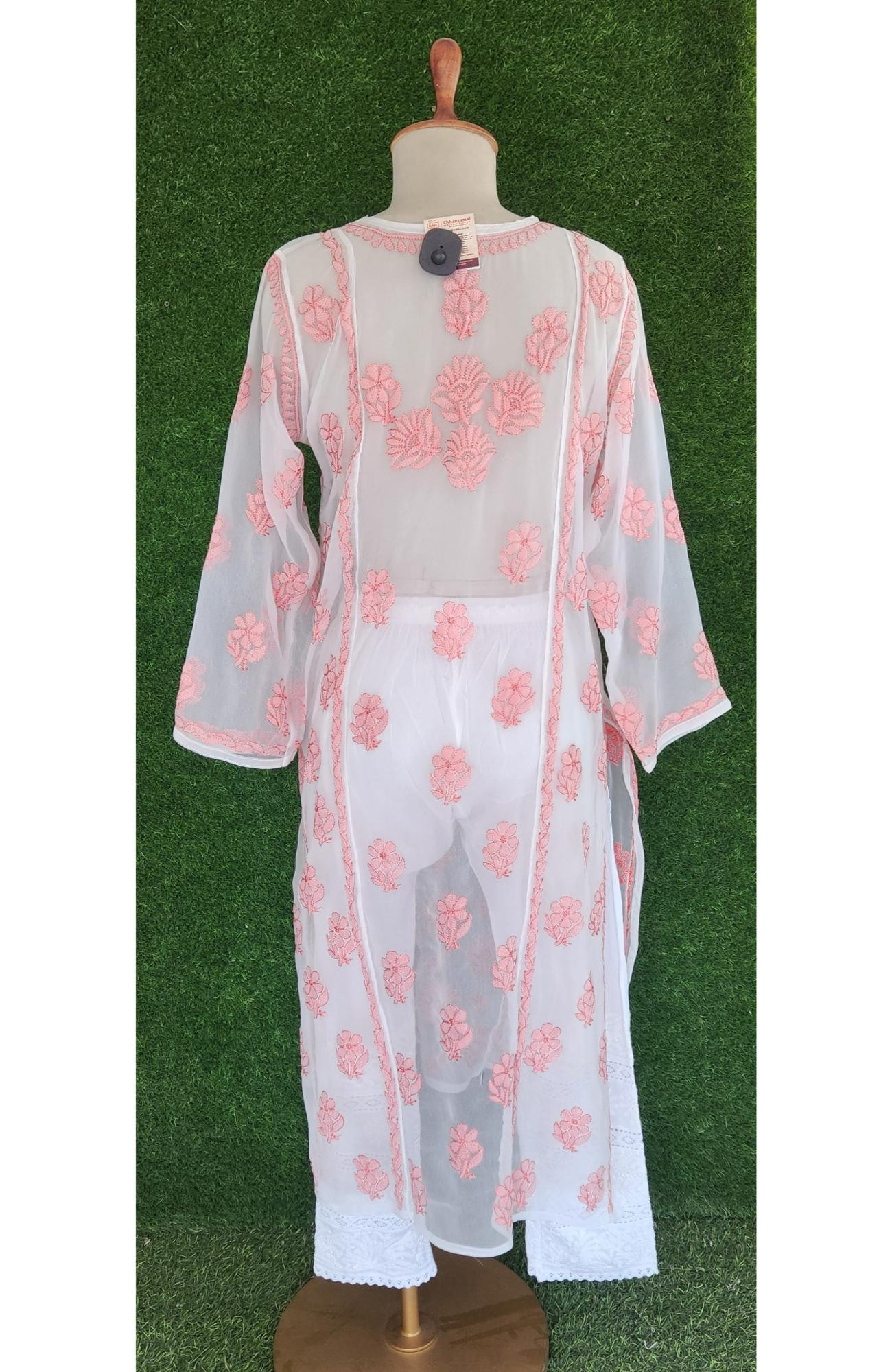 Pink Faux Georgette Chikankari Kurti