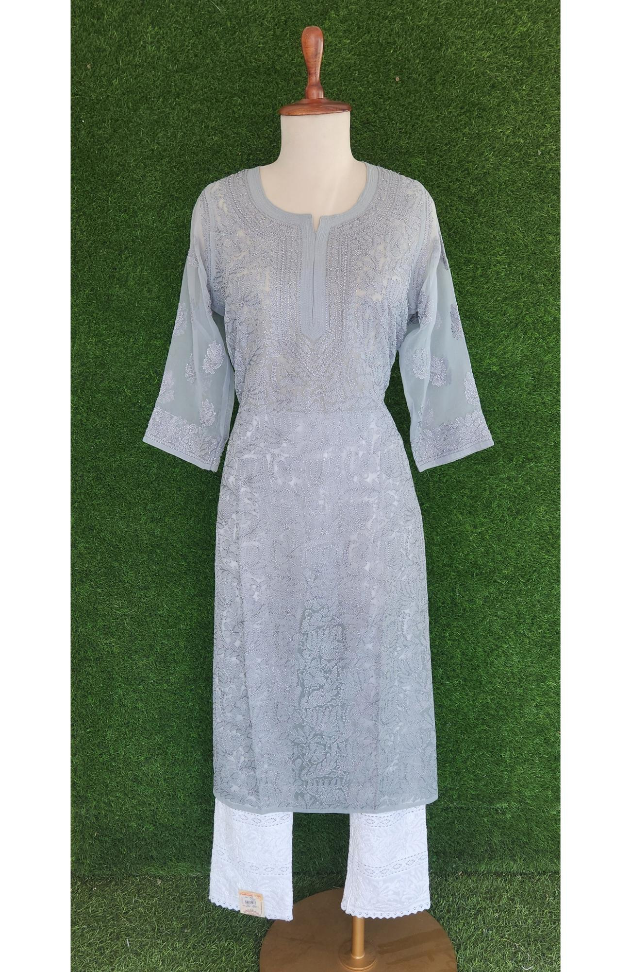 Grey Faux Georgette Chikankari Kurti