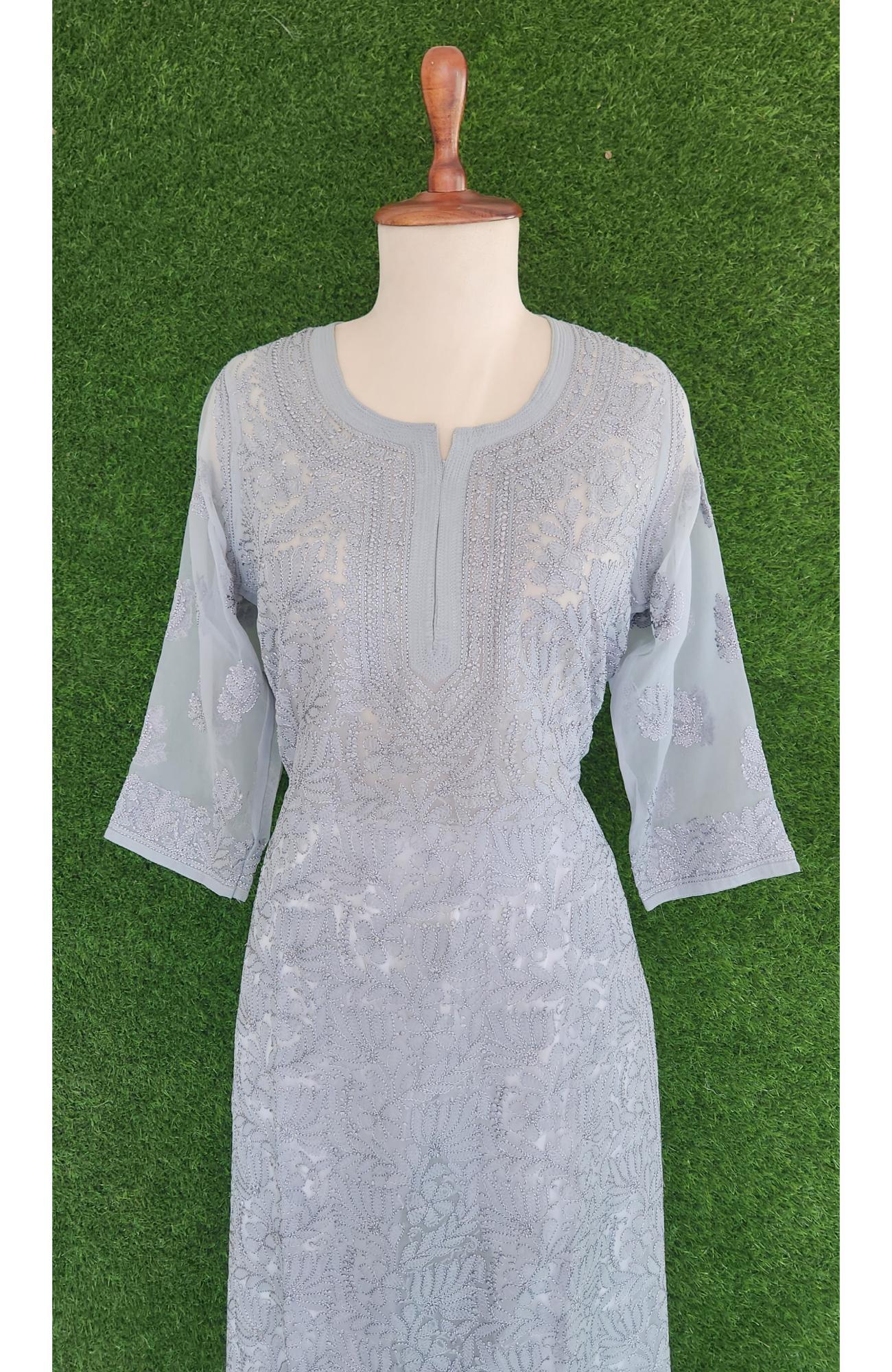Grey Faux Georgette Chikankari Kurti
